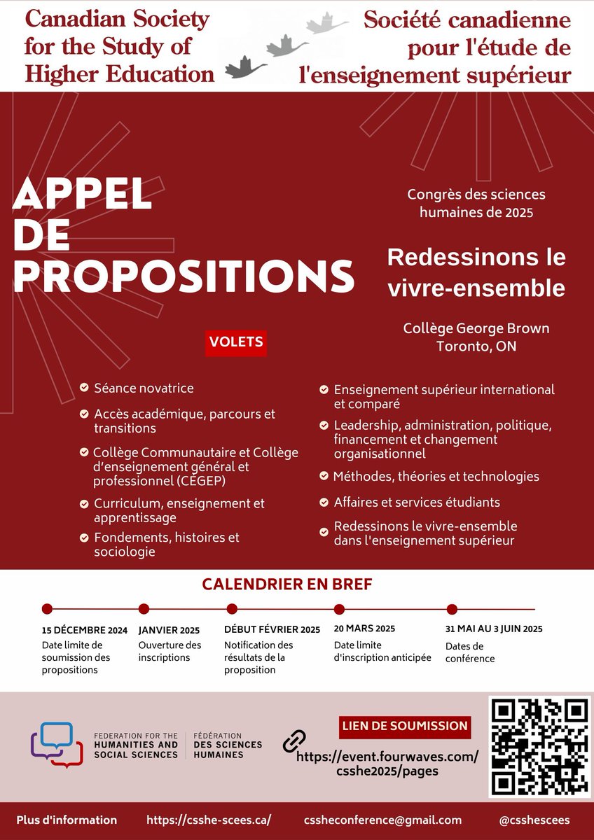 Rappelez-vous de soumettre vos propositions de présentation pour @csschescees 2025 <a href="/GBCollege/">George Brown College</a> d'ici le 15 décembre (un mois seulement!). Le délai ne sera PAS prolongé cette année, veuillez donc soumettre vos propositions avant la date limite.  buff.ly/40eMwGC #SCÈES2025