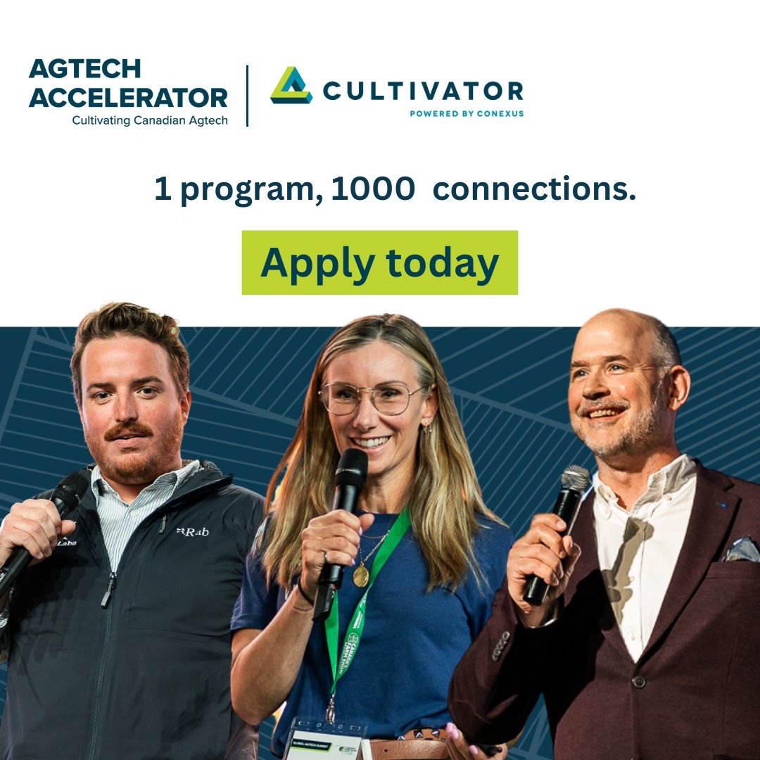Applications for AGTECH ACCELERATOR Cohort 4 are NOW OPEN!

We’re recruiting 10 of the top, early-stage Canadian agtech companies to join our high-impact, three-month accelerator program!

Head to cultivator.ca/agtech to apply!