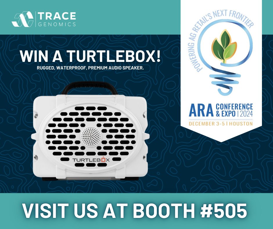 tracegenomics's tweet image. Swing by our booth at @AgRetailers Conference &amp;amp; Expo Dec. 3rd-5th in Houston to chat about how soil intelligence can improve product placement and increase ROI! Also, enter to win a TurtleBox waterproof speaker. 
#AgRetailers #soilinsights #ARA2024 #Agribusiness #AgRetailers24