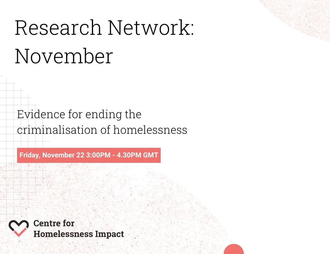 Our next Research Network meeting is taking place this Friday, 3-4.30pm. 

We'll explore the evidence for ending the criminalisation of homelessness with <a href="/DeSchutterO/">Olivier De Schutter</a> and <a href="/Mjple/">Dr Melissa Jogie</a>.

Register here - us02web.zoom.us/meeting/regist…