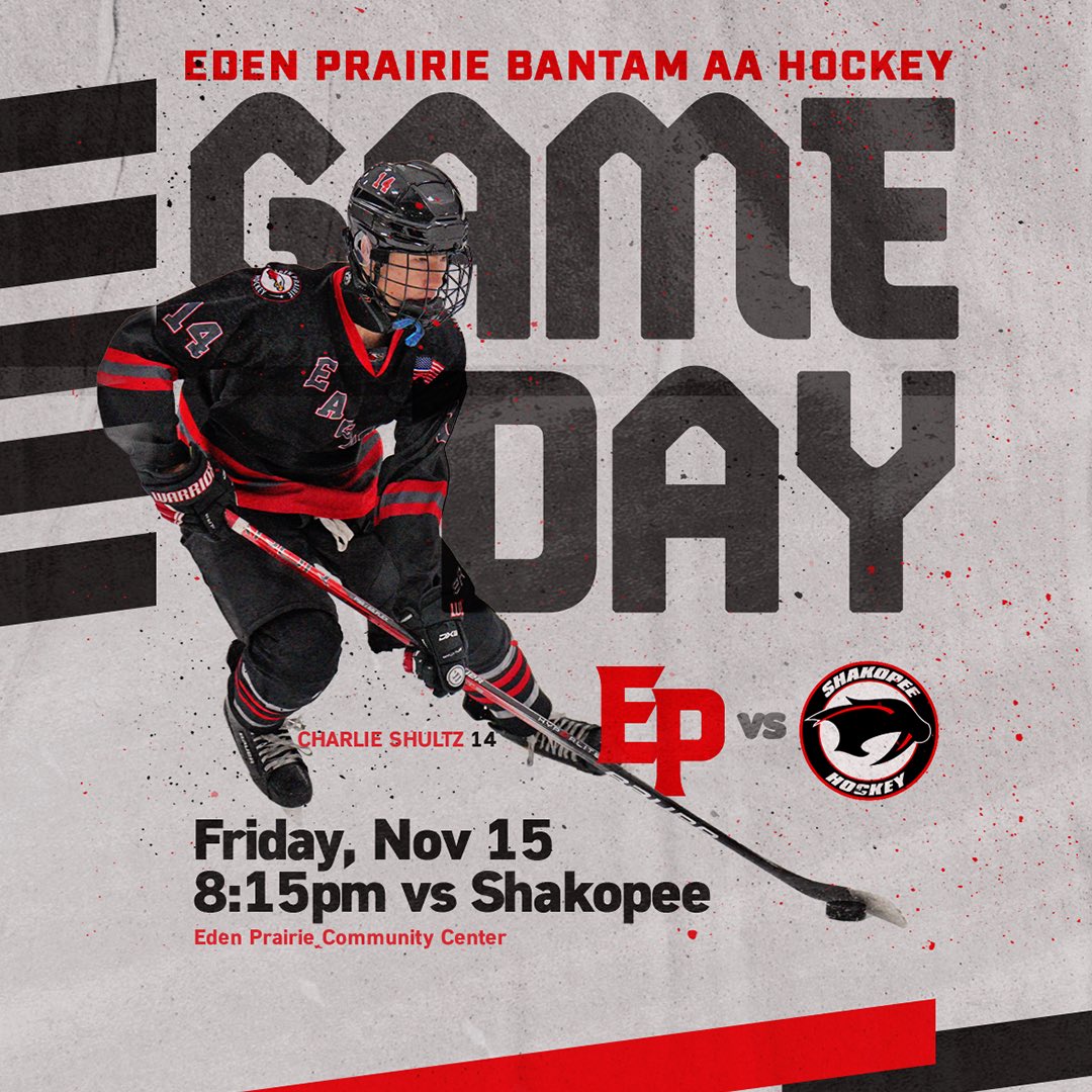 Game day! 

🤺EP vs Shakopee
⌚️8:15p
🎪EPCC - rink 1

Let’s play some 🏒🤘

#ephockey 
#bantam
#mnhockey
#d6hockey 
<a href="/HockeyEPHA/">Eden Prairie Hockey Association</a>