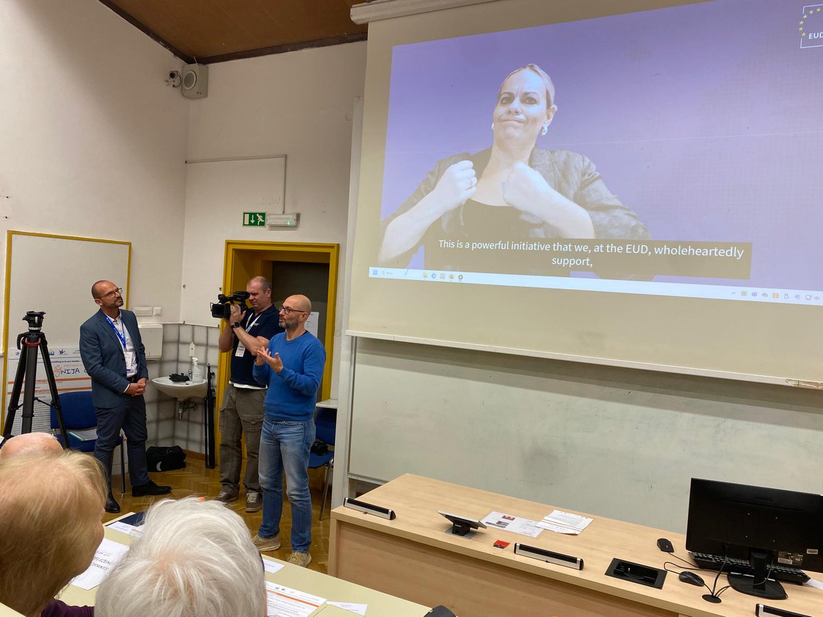 EUD_Brussels's tweet image. Today, EUD supports the International Conference of Institutes of Sign Languages in Ljubljana, Slovenia!
🎥 EUD President Sofia Isari shared a message, backing the creation of IASLI to advance sign language recognition &amp;amp; standardisation globally.
#IASLI2024