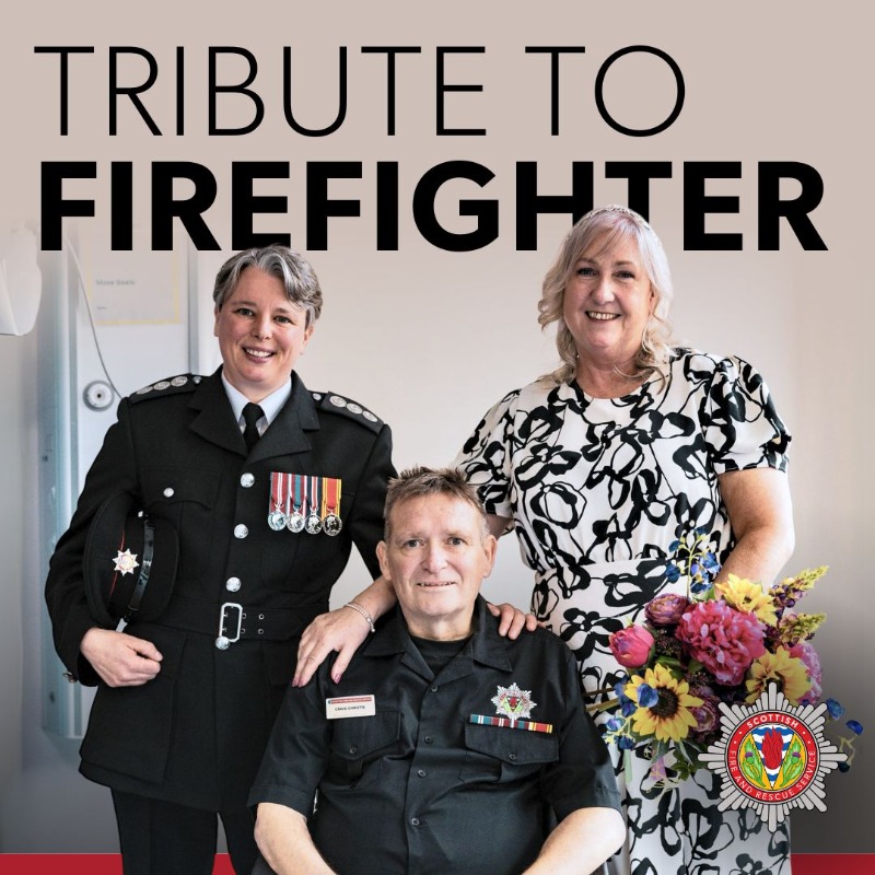 fire_scot's tweet photo. Station Commander Karla Stevenson has paid a tribute to Firefighter Craig Christie who passed away following a terminal illness. Karla, who helped to arrange Craig's wedding to Caren, said: "Craig was a much-respected firefighter. He will be very sadly missed by us all."