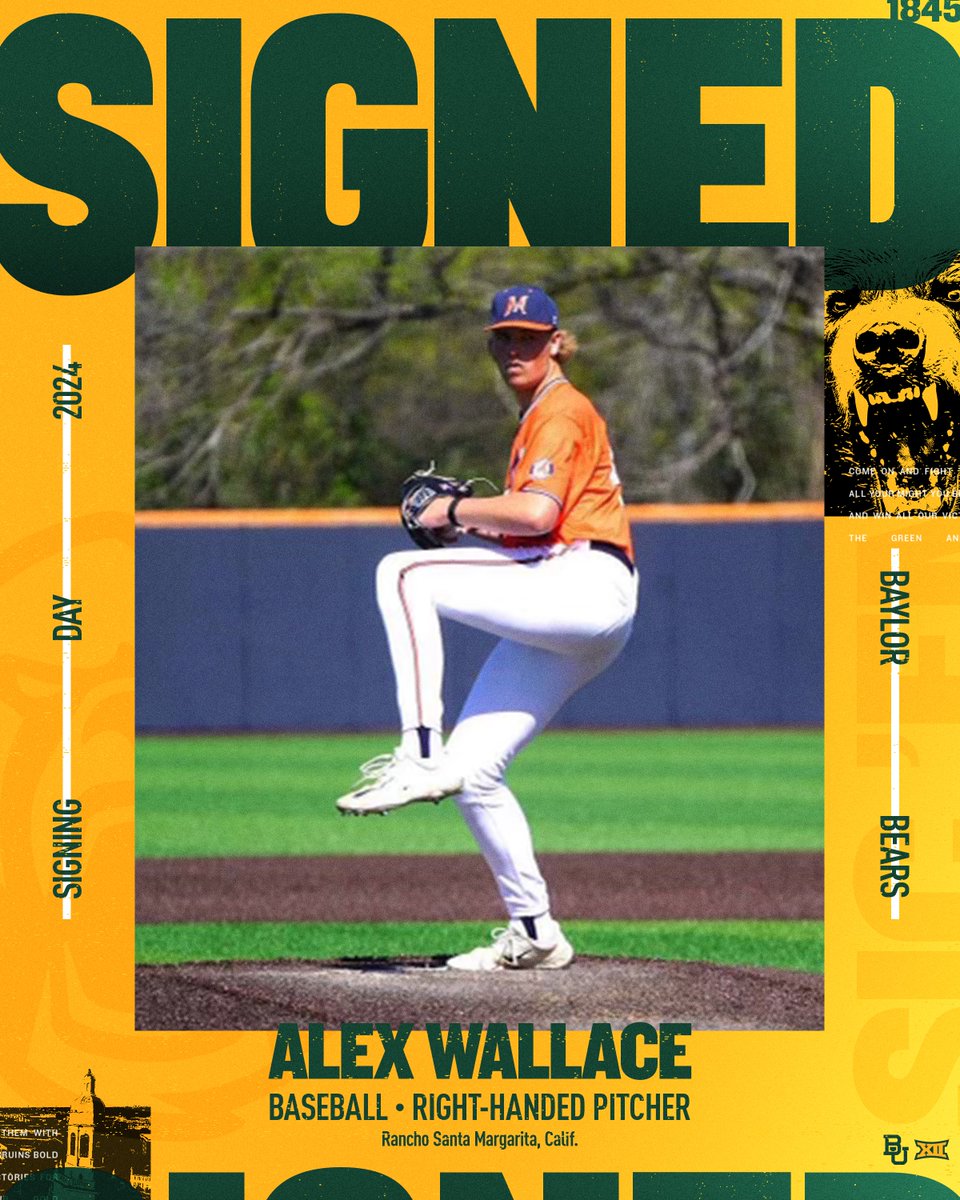 Baylor Baseball (@baylorbaseball) on Twitter photo Rounding out this year's class with a tall righty who's got 𝙥𝙤𝙡𝙞𝙨𝙝𝙚𝙙 𝙘𝙤𝙢𝙢𝙖𝙣𝙙 ⛽️
<a href="/AlexWallace04/">Alex Wallace</a> ✍️
#SicEm 🐻⚾️ | #Together Rounding out this year's class with a tall righty who's got 𝙥𝙤𝙡𝙞𝙨𝙝𝙚𝙙 𝙘𝙤𝙢𝙢𝙖𝙣𝙙 ⛽️
<a href="/AlexWallace04/">Alex Wallace</a> ✍️
#SicEm 🐻⚾️ | #Together