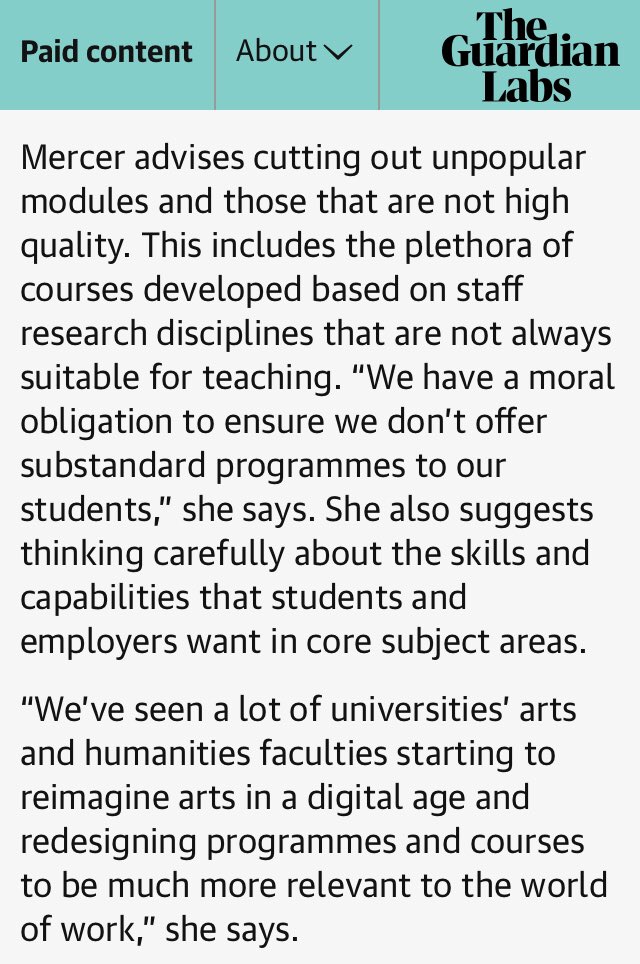 On the day in which it reports a huge financial crisis in universities with potential for big job losses, <a href="/guardian/">The Guardian</a> is still running paid content on higher education that is neoliberal to its core - inc advice to scrap research-led teaching. Shameful.  theguardian.com/emerging-trend…
