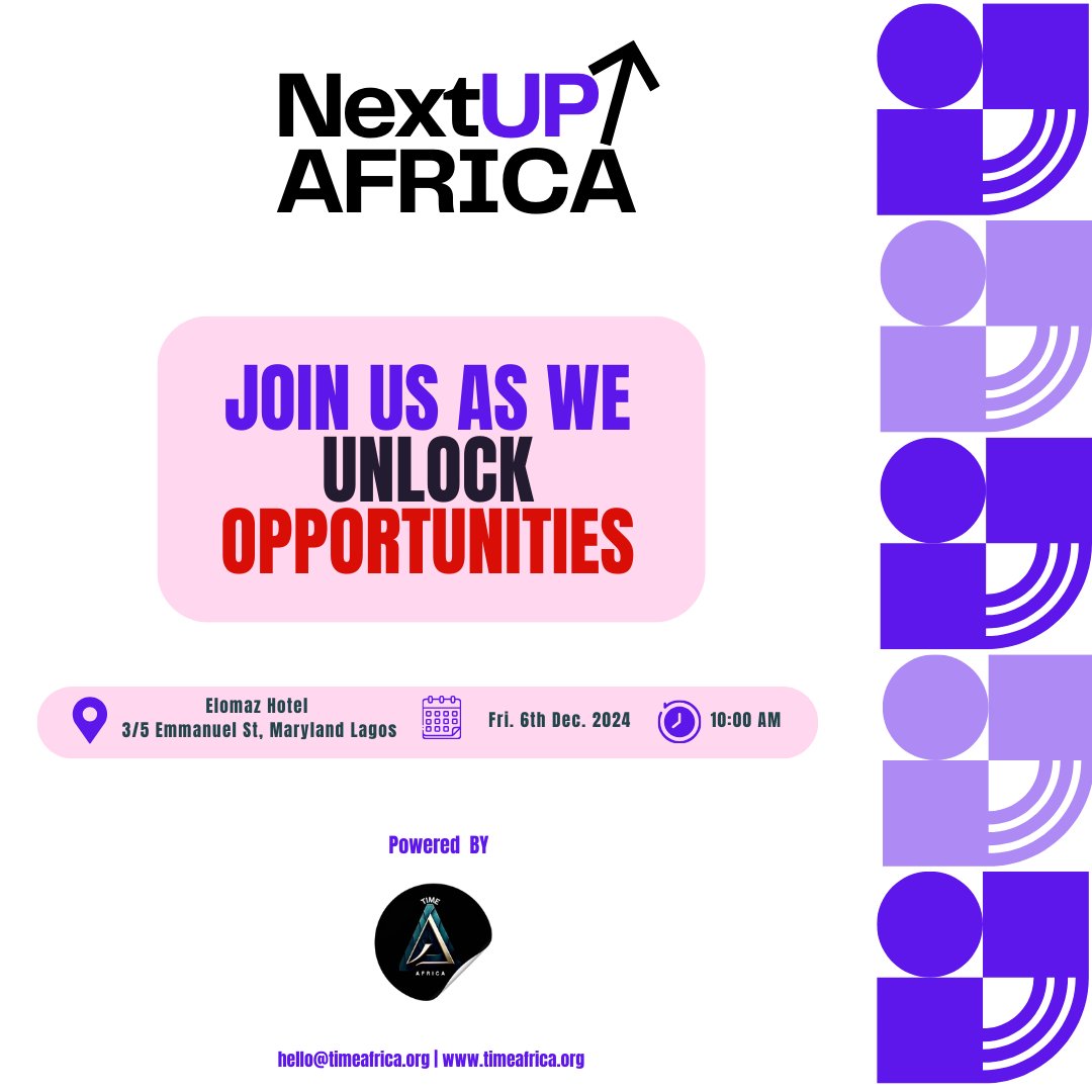 time_africa's tweet photo. NextUP Africa: Empowering Young Nigerians to Thrive in a Tech-Driven World

Get ready for a game-changing event designed to equip AfroNouveau changemakers with the tools, knowledge, and networks they need to excel in today’s fast-evolving tech landscape https://t.co/8It5EUU64W
