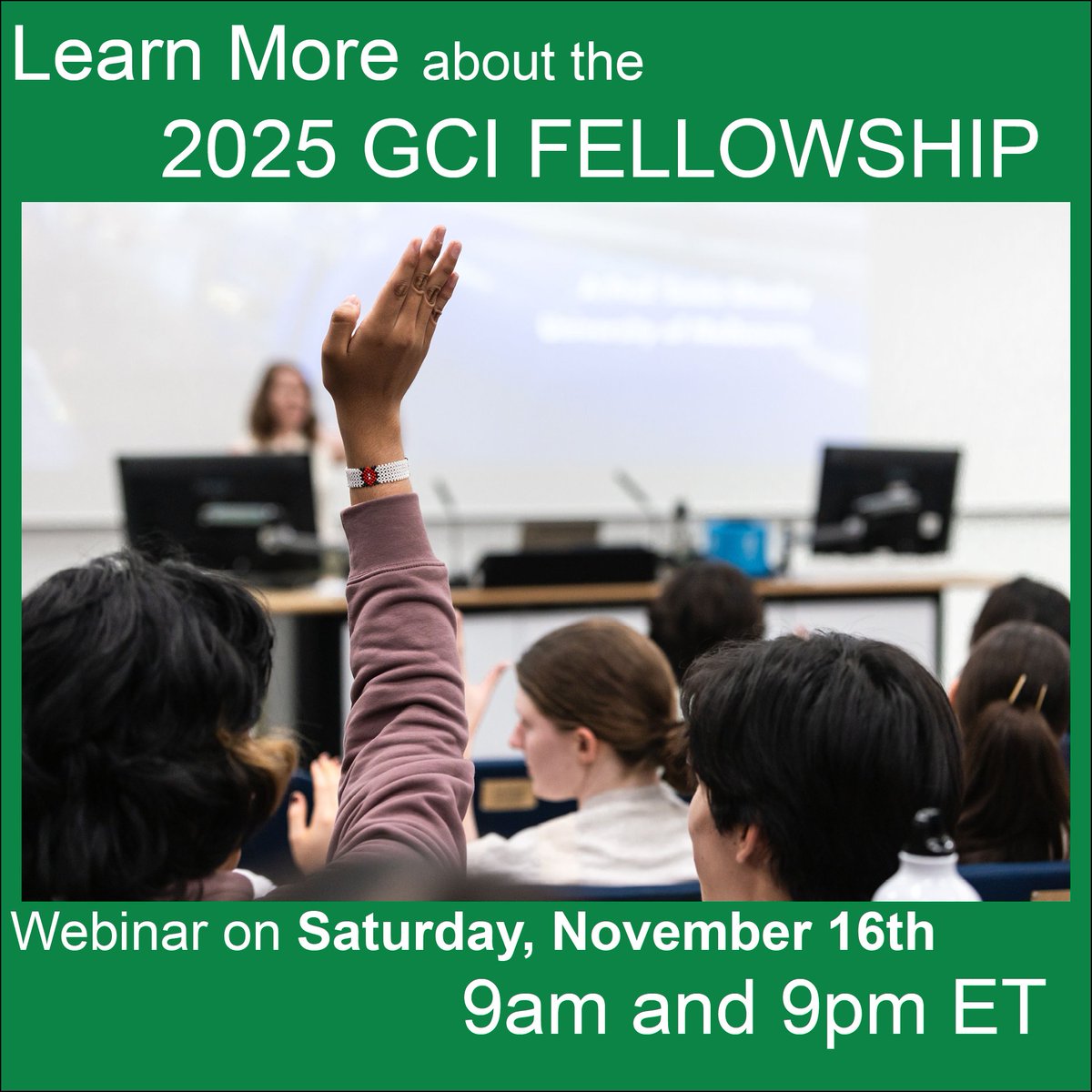 Interested in the 2025 GCI Fellowship? Join us for one of our informational sessions this weekend - Saturday, November 16th at 9am &amp; 9pm ET.

To register: zoom.us/webinar/regist…

To learn more: globalci.org/fellowship2025