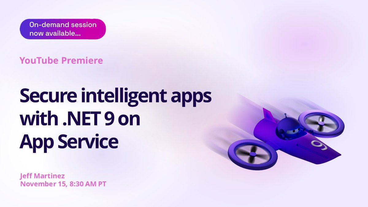 dotnet's tweet photo. 〰️ Secure intelligent apps with .NET 9 on App Service 〰️

.NET Conf 2024 Premiere Bonus Session now available on demand on our YouTube channel... 🔗 🎥 https://t.co/ce7qIJYplI

Follow the conversation: #dotNETConf https://t.co/VxHH6r6Y3X