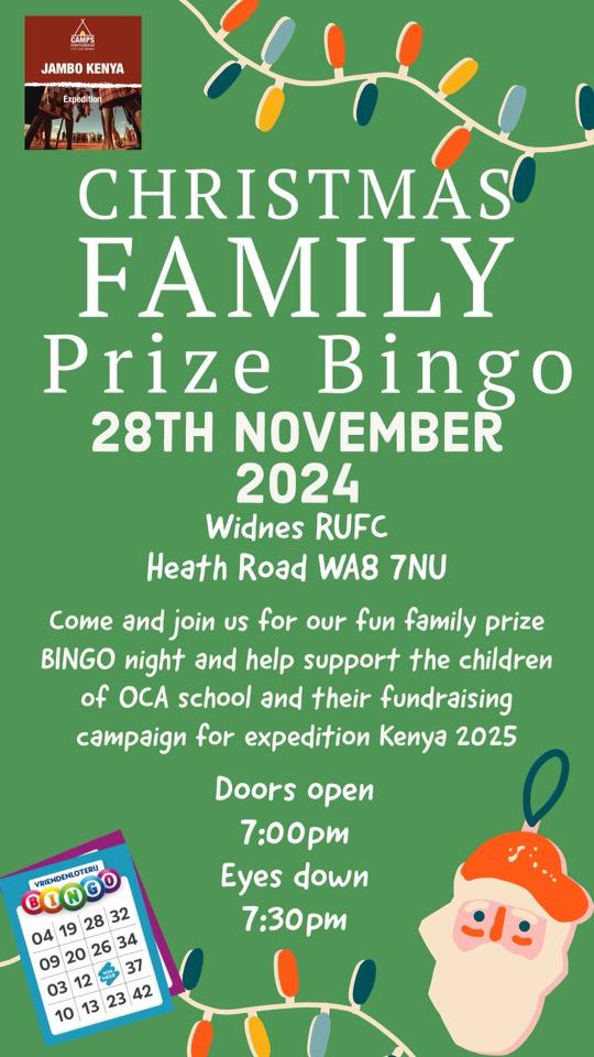 OATChadwick's tweet photo. Our Jumbo Kenya Expedition students and their families are hosting a Christmas Family Bingo Night on 28th November. Many fabulous prizes to be won!
#TeamOCA #jumbokenya #christmasfamilybingo #gottobeinittowinit #eyesdown https://t.co/yTn8rDuSZv