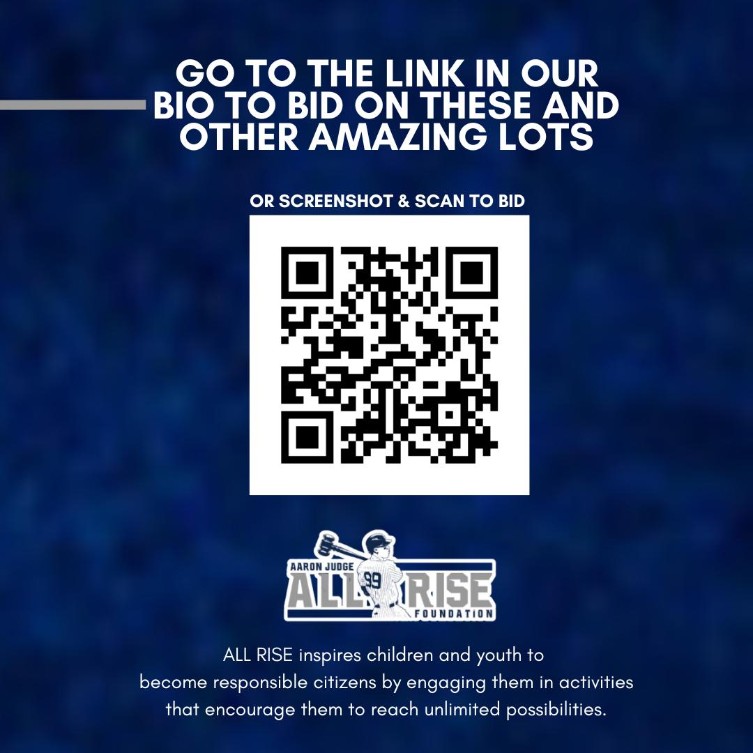 The Aaron Judge ALL RISE Foundation auction is now live!  See the link below to bid on amazing lifestyle, travel, and sports memorabilia lots!

ALLRISE.givesmart.com

#ALLRISEforyouth