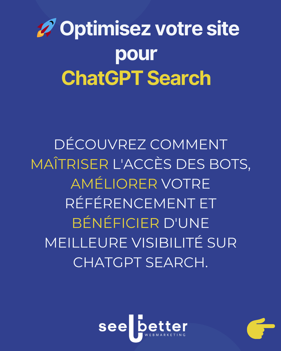 seeubettercom's tweet photo. 🚀 Optimisez votre site pour ChatGPTSearch !

Découvrez comment maîtriser l'accès des bots, améliorer votre référencement et bénéficier d'une meilleure visibilité sur ChatGPT Search. 👇 https://t.co/czfFl71Gj3