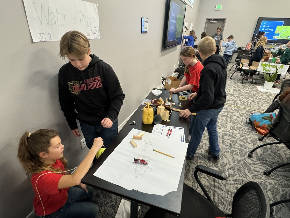 mbaconJCC's tweet photo. Great day to be a Thunderbird! JCC students working on their Rube Goldberg projects at ESU4. https://t.co/RIvQbNqmNO