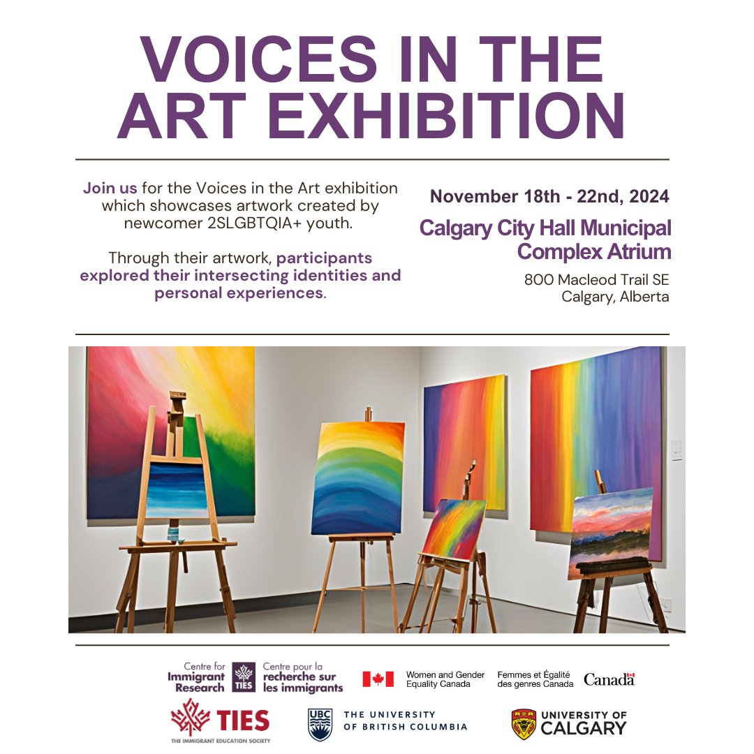 🌈 Join us at Calgary City Hall Municipal Complex Atrium for the Voices in the Art Exhibition! 🌟

Experience powerful artworks by newcomer 2SLGBTQIA+ youth, showcasing diverse stories and perspectives. 🖼️✨

📅 November 18-22, 2024

#calgaryevents #cityhall