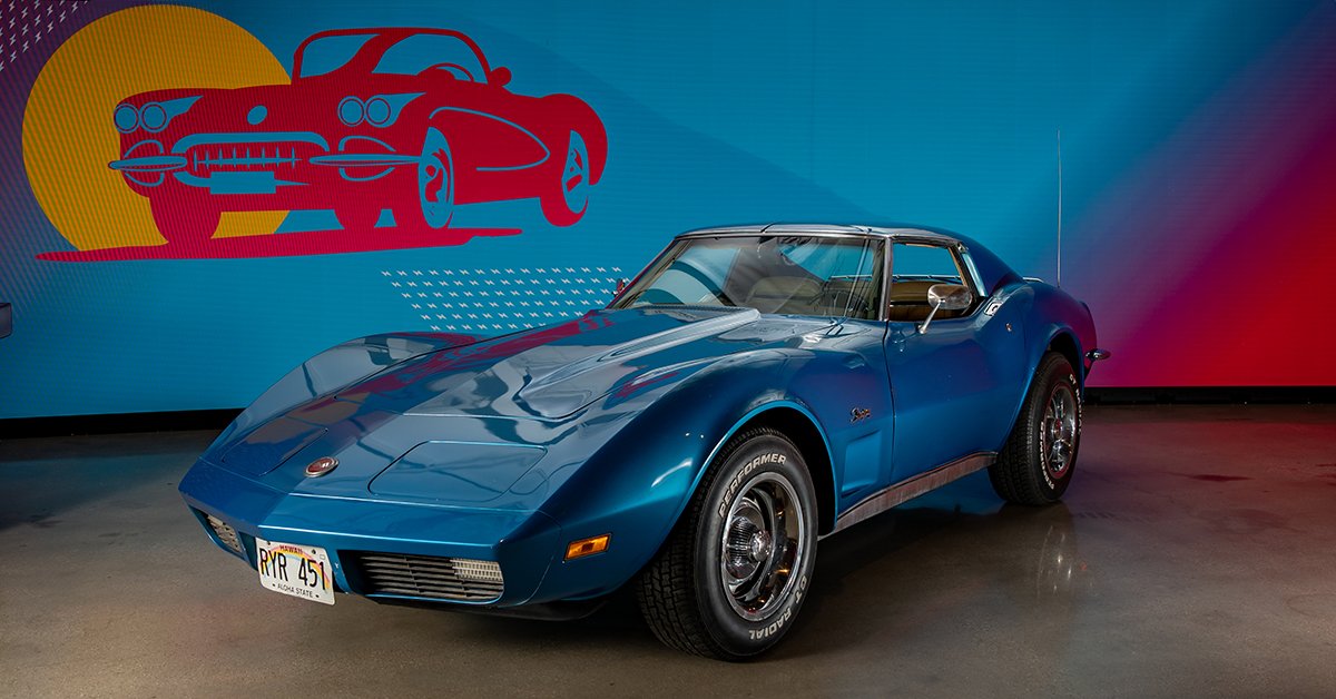 On display now: the 1973 Hawaii Five-0 Corvette Stingray! This Medium Blue Stingray appeared in multiple episodes of the Hawaii Five-0 reboot, which aired from 2010 to 2020 on CBS. On the show, the car is driven by Catherine Rollins, a former naval intelligence officer and
