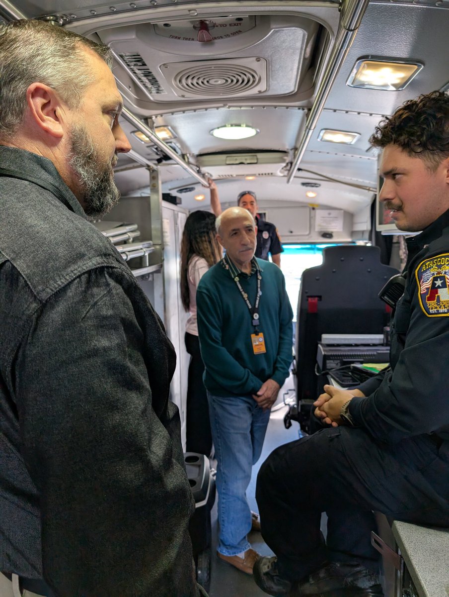 HumbleISD_PSS's tweet image. Board of Trustees Mr. Scarfo and Dr. Hicks are learning about the Atascocita Fire Mass Casualties unit at @HumbleISD ER Day #HumbleCTE