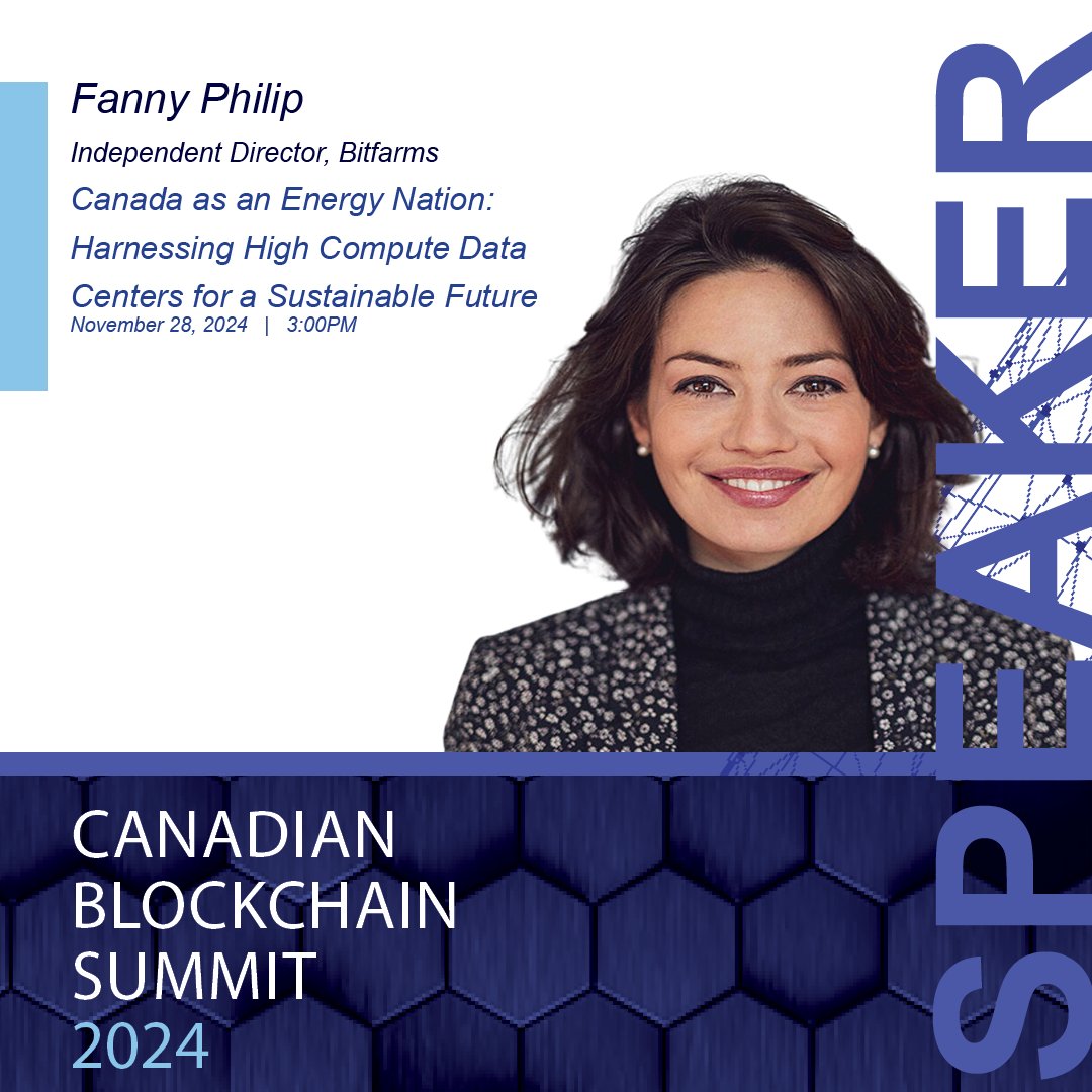 Bitcoin_CBC's tweet image. Speaker Announcement for the 4th Annual Canadian Blockchain Summit on Thursday Nov.28th in Toronto. Fanny Philip serves as an independent director of Bitfarms @Bitfarms_io 
 
Click here for tickets - zurl.co/DuA5