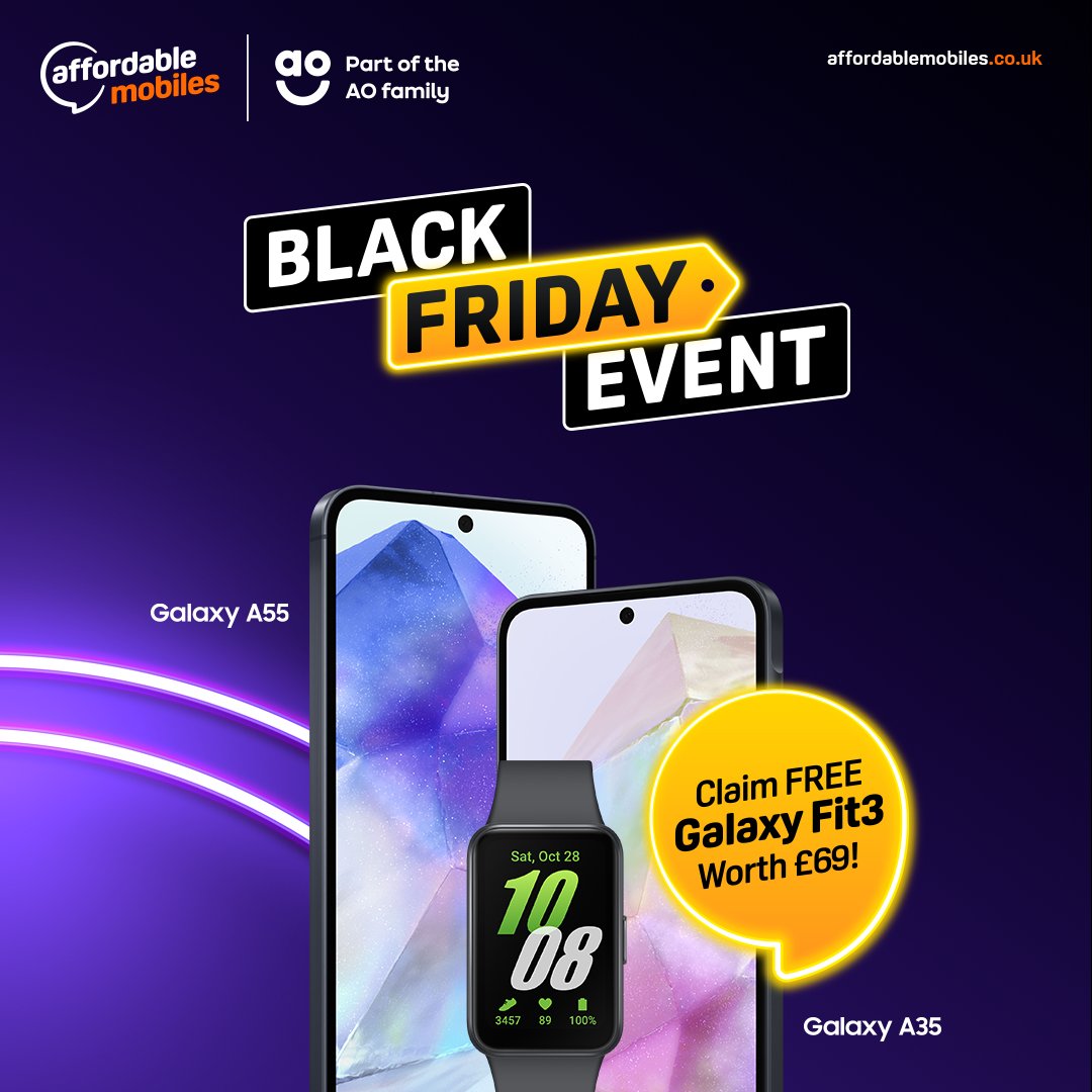 Get your hands on a free Galaxy Fit3 when you buy a Galaxy A55 or Galaxy A35 this Black Friday - saving you a huge £69! 🤩

Buy Galaxy A55 👉 bit.ly/40PzGP3
Buy Galaxy A35 👉 bit.ly/40PzLCl
