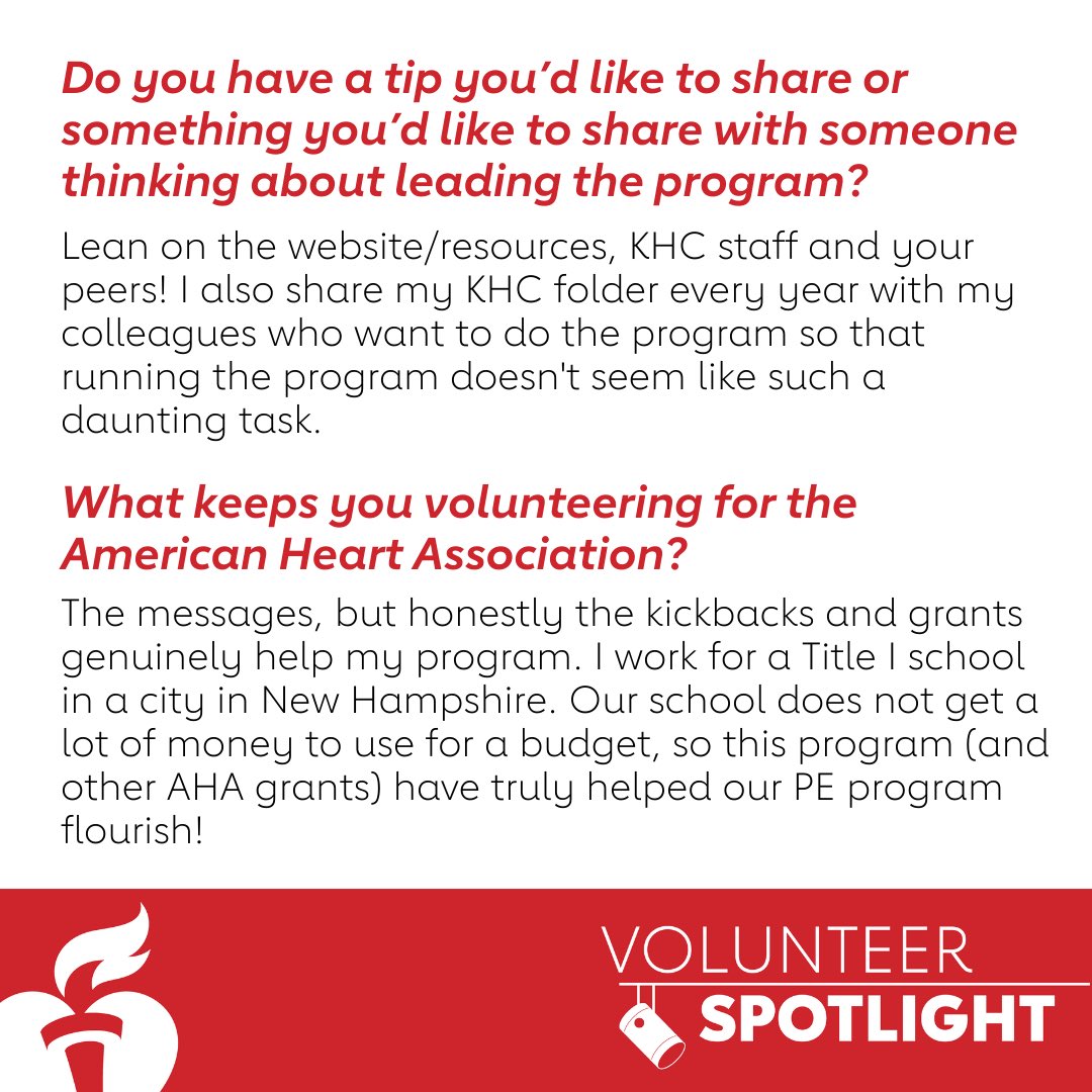 Ty to the American Heart Association for shining a spotlight on my work with the #kidsheartchallenge at <a href="/mtpleasantel/">Mt. Pleasant School</a> 
<a href="/NSDWellness/">NSD Wellness</a> <a href="/NASHUASCHOOLS/">NashuaSchools</a> 
To learn more about our youth programs, visit spr.ly/6182s8ssr