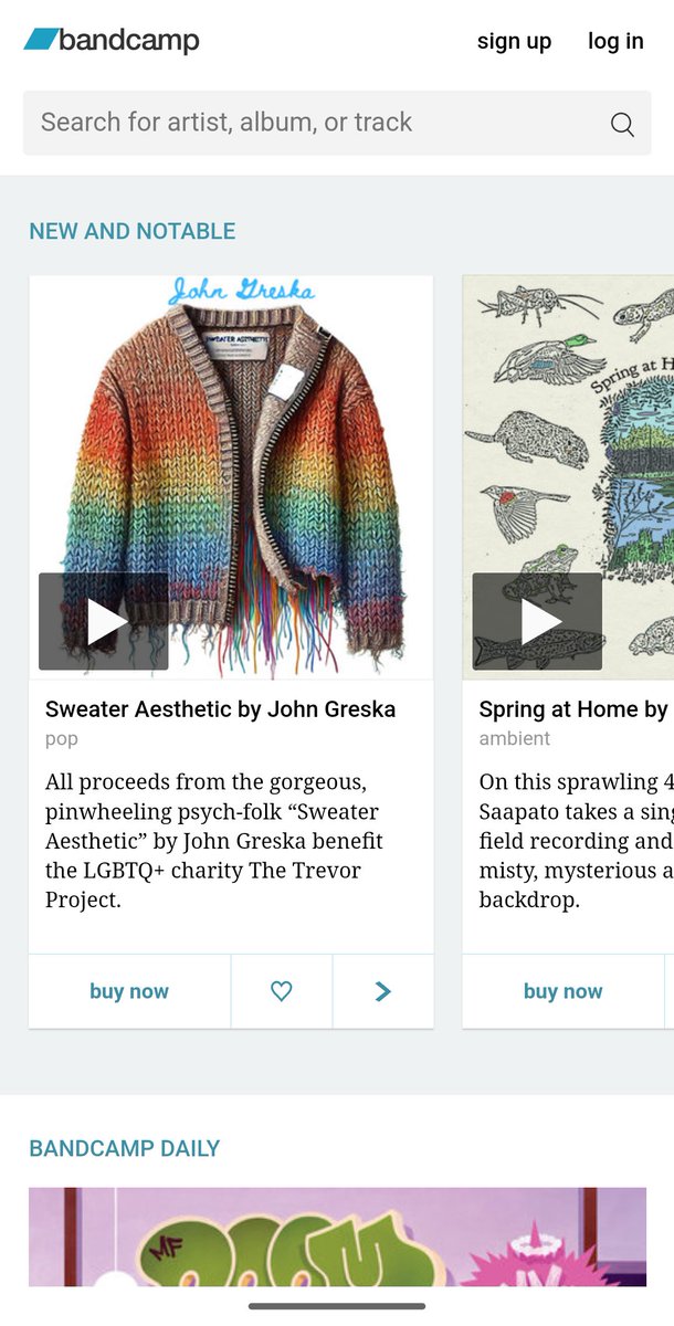 ✨ <a href="/Bandcamp/">bandcamp</a> is featuring us: 'Sweater Aesthetic,' from <a href="/JohnGreska/">John Greska</a>  as our latest Digs campaign in collaboration w/ Blim and Blum and supporting <a href="/TrevorProject/">The Trevor Project</a>, we're proud to be highlighted by one of our favourite indie music discovery platforms!

johngreska.bandcamp.com/merch/blim-blu…