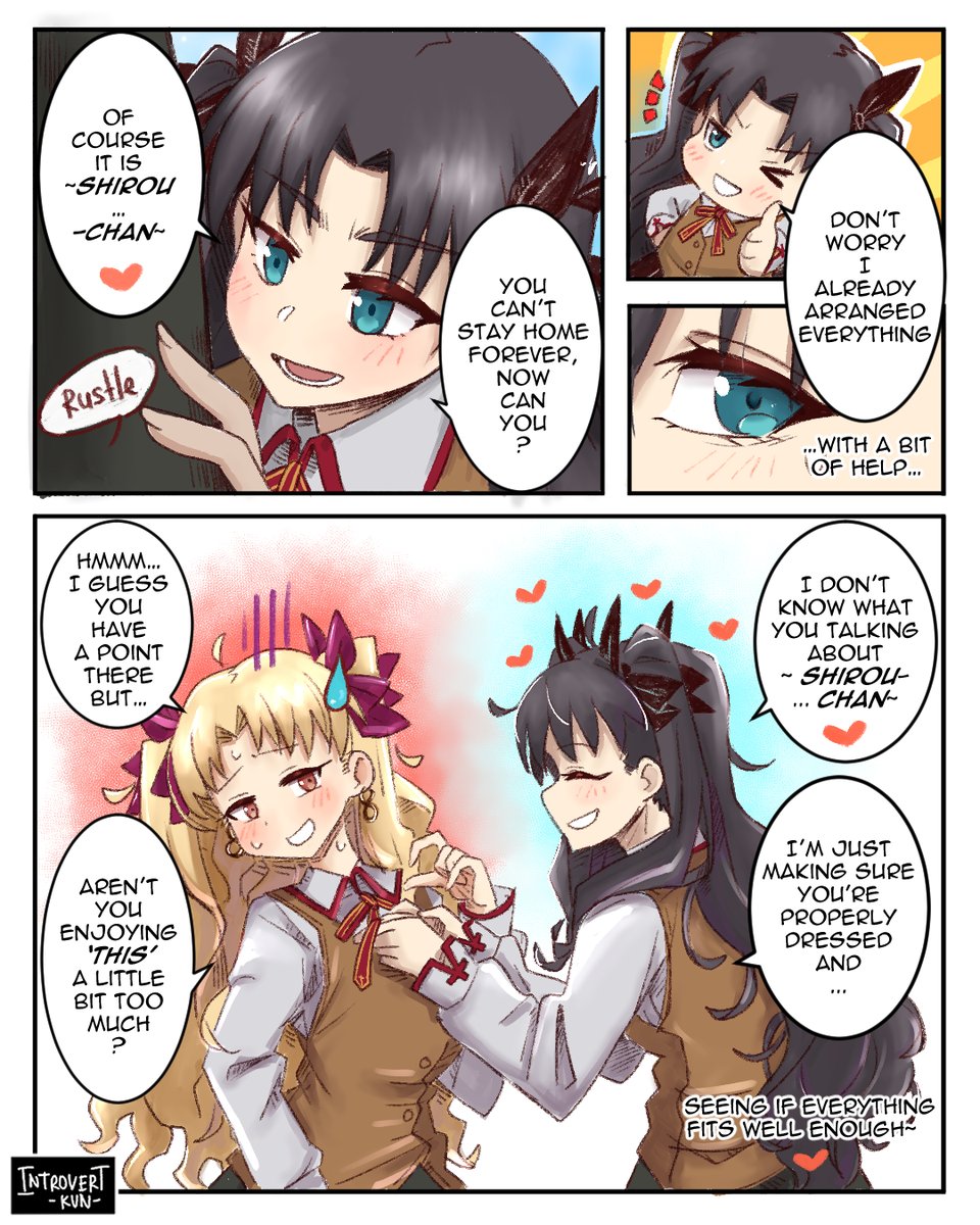 kun_introvert's tweet image. Commission for Anonymous from Pixiv. Thank you, bro!

This story is a continuation of another comic. So, Shirou&apos;s body had turned into Ereskigal. Ereshkigal, which you see here, is Shirou.
#FGO #Commission