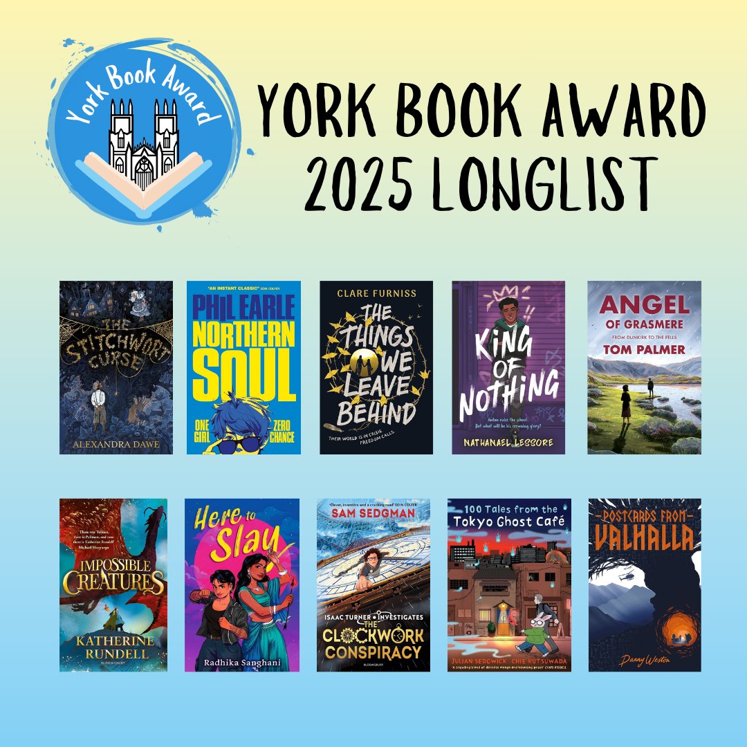 York Book Award (@yorkbookaward) on Twitter photo We are delighted to announce our 2025 Longlist! Thank you for the brilliant books <a href="/AlexandraDawe24/">alexandradawe</a> <a href="/philearle/">Phil Earle</a> <a href="/ClareFurniss/">Clare Furniss @clarefurniss.bsky.social</a> <a href="/NateLessore/">Nathanael Lessore</a> <a href="/tompalmerauthor/">Tom Palmer</a> Katherine Rundell <a href="/radhikasanghani/">Radhika Sanghani</a> <a href="/samuelsedgman/">Sam Sedgman</a> <a href="/julianaurelius/">Julian Sedgwick</a> <a href="/chitanchitan/">Chie</a> <a href="/ThatDannyWeston/">Danny Weston</a>! We are delighted to announce our 2025 Longlist! Thank you for the brilliant books <a href="/AlexandraDawe24/">alexandradawe</a> <a href="/philearle/">Phil Earle</a> <a href="/ClareFurniss/">Clare Furniss @clarefurniss.bsky.social</a> <a href="/NateLessore/">Nathanael Lessore</a> <a href="/tompalmerauthor/">Tom Palmer</a> Katherine Rundell <a href="/radhikasanghani/">Radhika Sanghani</a> <a href="/samuelsedgman/">Sam Sedgman</a> <a href="/julianaurelius/">Julian Sedgwick</a> <a href="/chitanchitan/">Chie</a> <a href="/ThatDannyWeston/">Danny Weston</a>!