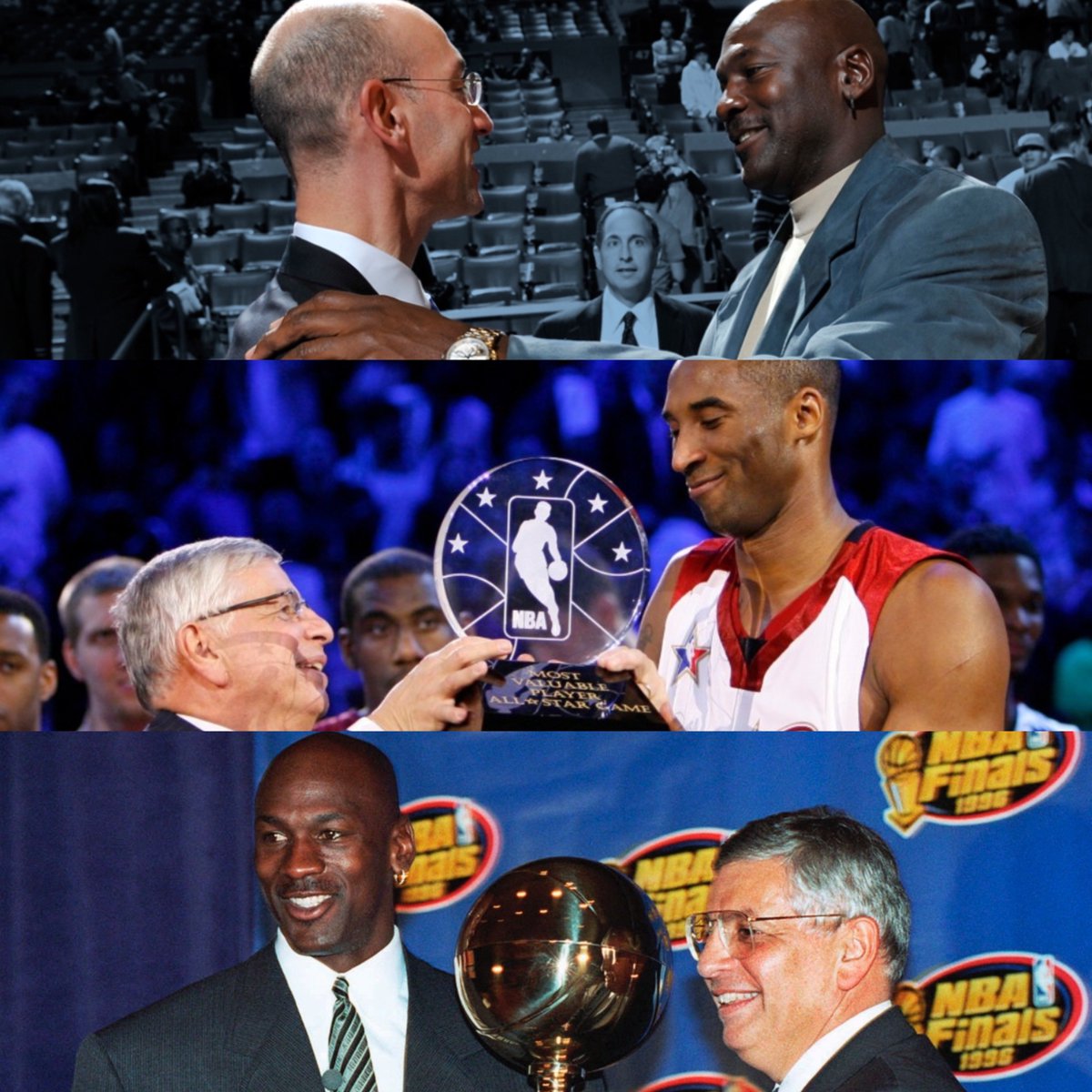 TheSevenSermons's tweet photo. NBA COMMISSIONERS that commented on the #GOAT debate 🫢

- Adam Silver: “Michael Jordan (is my goat), and don’t tell LeBron I said that”

- David Stern🕊️: “To me Kobe is there with Michael”

🐐🐐 https://t.co/asILE98gSU