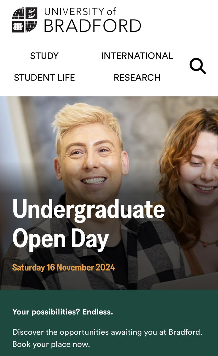 It’s the University of Bradford undergraduate open day tomorrow. I’m really looking forward to meeting potential new students and thier families. See you there 👍😀😀 <a href="/UoB_Nursing/">Nursing at University of Bradford</a> <a href="/Natfinchleeds/">Natalie finch</a> <a href="/UniofBradford/">University of Bradford</a>