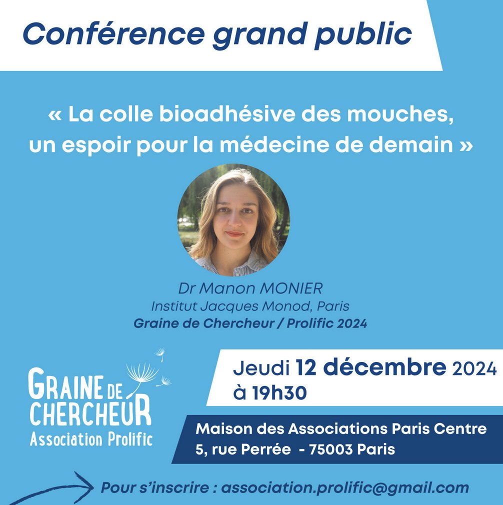Virginie Courtier Orgogozo (@biol4ever) on Twitter photo Le 12 décembre à Paris : une conférence grand public par notre ancienne étudiante en thèse <a href="/ManonMonier6/">Manon Monier</a> sur notre travail sur les colles de drosophile ⤵️ Le 12 décembre à Paris : une conférence grand public par notre ancienne étudiante en thèse <a href="/ManonMonier6/">Manon Monier</a> sur notre travail sur les colles de drosophile ⤵️