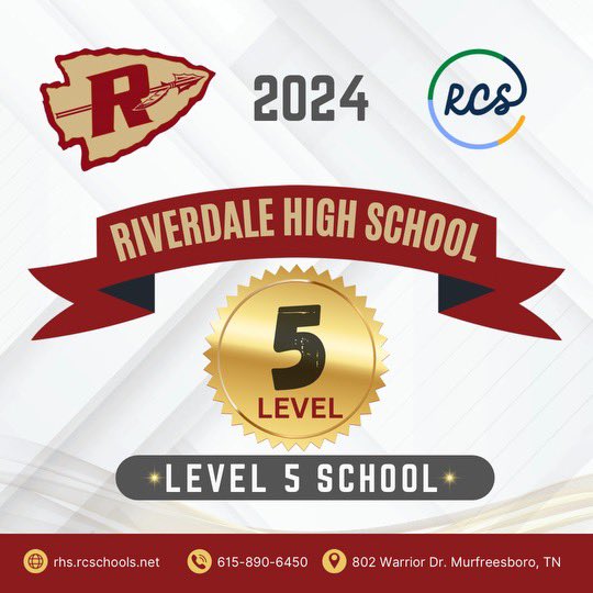 🌟Exciting News! 🌟 
We are thrilled to announce that Riverdale High School has achieved Level 5 status! This incredible milestone reflects our commitment to excellence in education. A huge shoutout to our dedicated staff and students for making this possible! #Everythingcounts