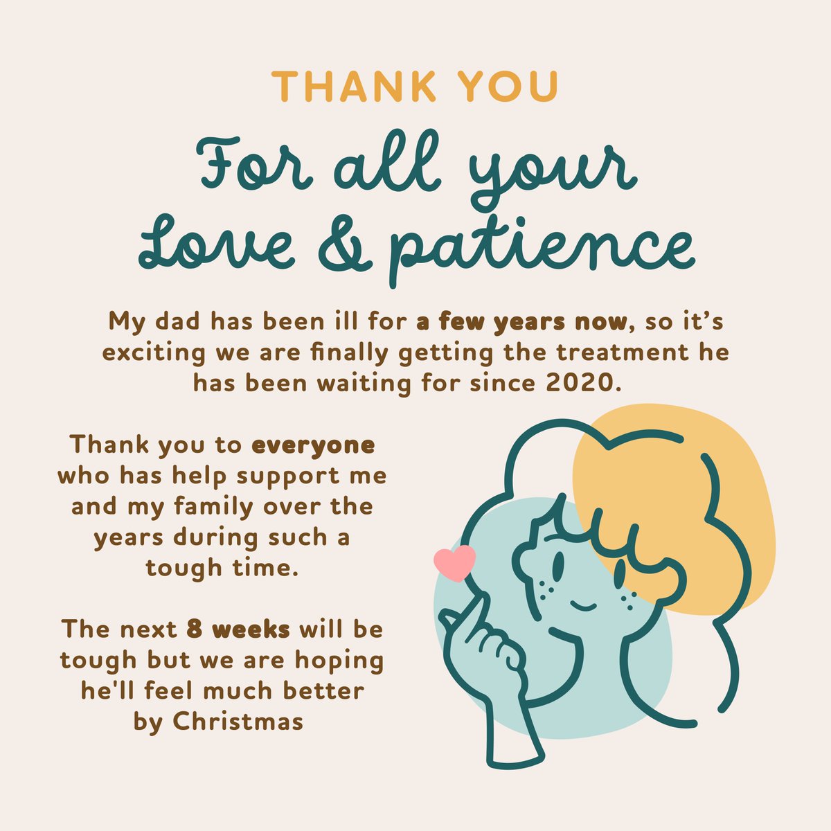 Important Update; I'm Closing Custom Commissions (for now)

I'll be taking a break to help look after my Dad, who is currently undergoing chemotherapy.

The images below help explain what will happen with clients, shops and EmoteTober. If you have any questions feel free to ask.