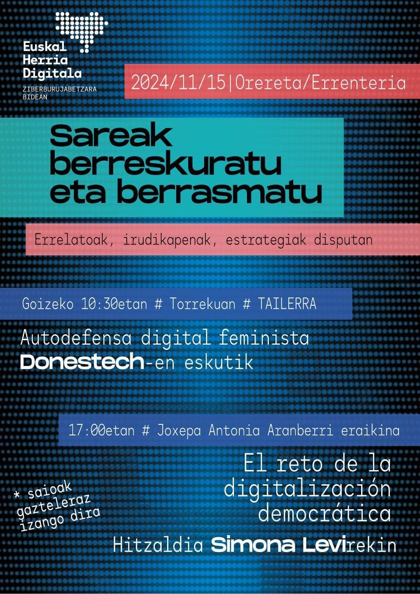 MRAFundazioa's tweet image. Hasi da #DigitalizazioDemokratikoa ren inguruko erronkak ardatz dituen solasaldia @X_net_ eko Simona Levirekin.
#EHdigitala k antolatuta.