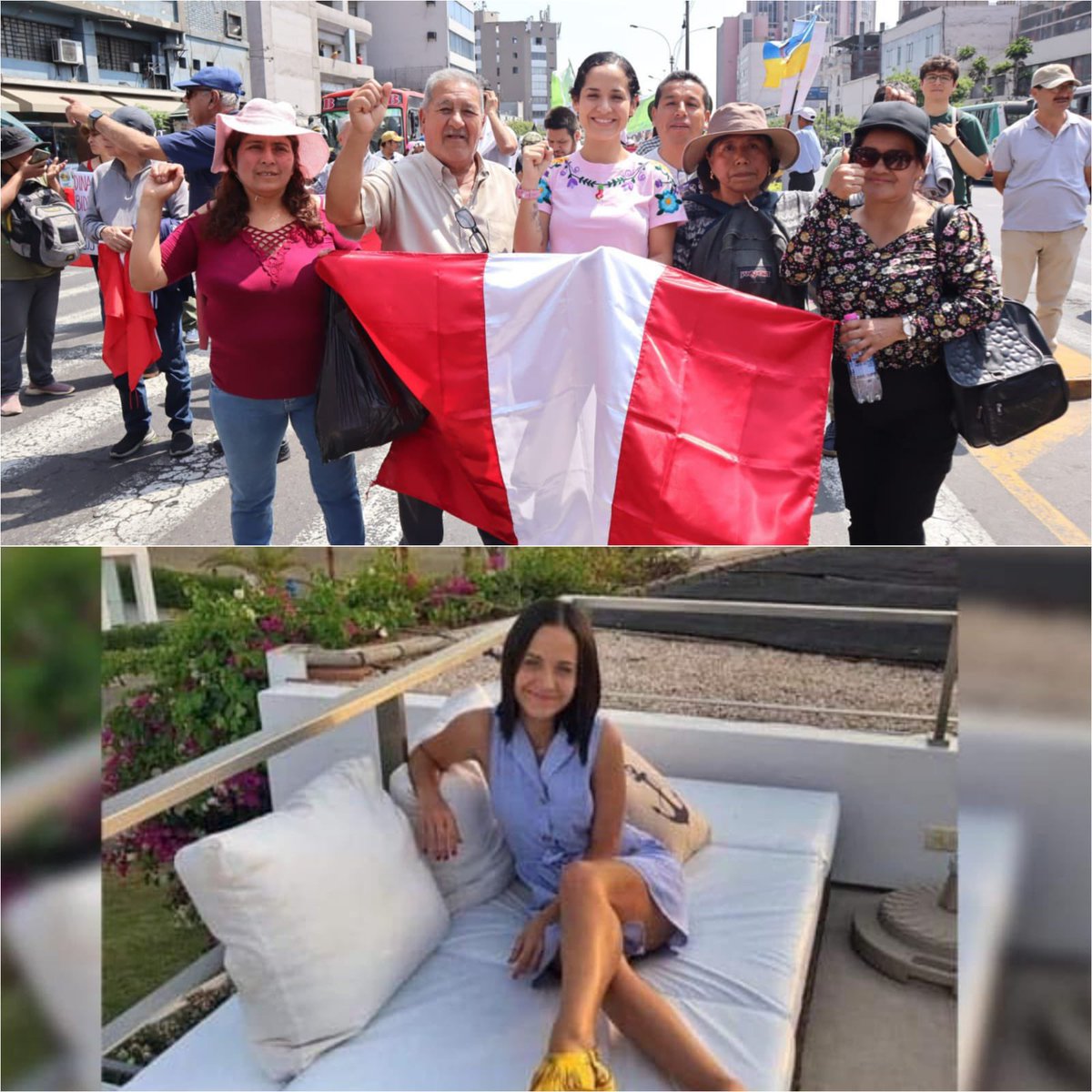 CHISTOSANOTICIA's tweet image. La caviarada en su máxima expresión. #SegioGalliani desde la comodidad de su carro llama a marchar y #SigridBazán que va para posar en la foto 🤦🏻