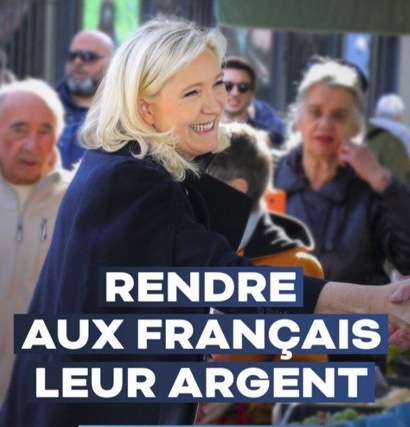 PhilippeCAVAT's tweet photo. Voilà ce que Madame LE PEN communiquait sur ses affiches en 2022 ... qu'elle rende l'argent des impôts des français qu'elle a détourné au profit de sa petite entreprise https://t.co/ZZnEJb9f0Y
