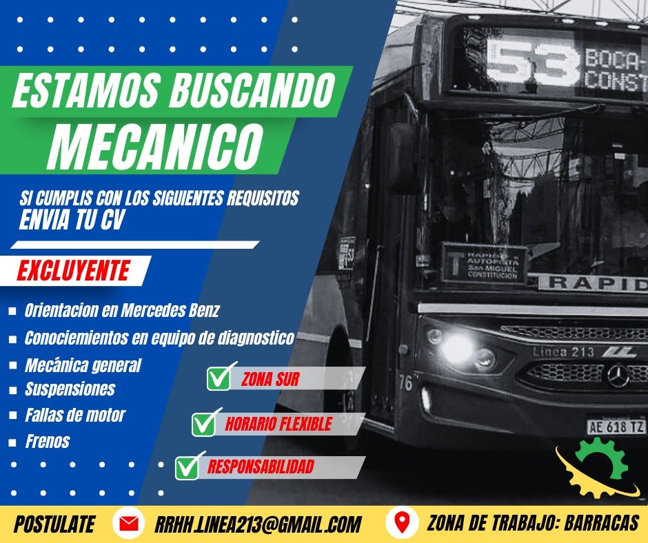 CiudadDeBondis's tweet photo. #TrabajoAR
La #Linea53 busca mecanico @Linea53Oficial https://t.co/YRCpznAOEt
