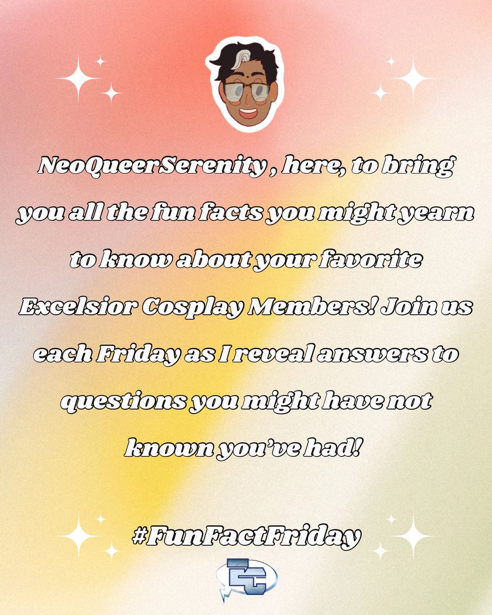 ExcelsiorCos's tweet photo. NeoQueerSerenity, here, to bring you all the fun facts you might yearn to know about your favorite Excelsior Cosplay Members!

#FunFactFriday #ExcelsiorCosplay #cosplay #cosplayerfacts #texascosplayer
#dfwcosplayer #cosplayisforeveryone #justforfun #funfacts #factsaboutme https://t.co/S6eakp91C4