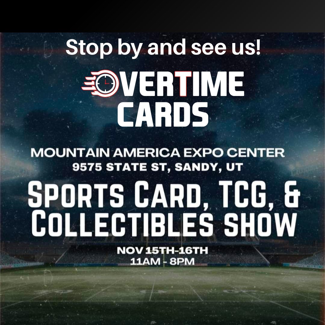 OvertimeCardsUT's tweet photo. Stop by and see us at the Sports Card, TCG, and Collectible Show at the ๐๏ธ Mountain America expo center!
Lots of new singles and other great products!
#cardshow #cardshowutah #OvertimeCards https://t.co/fiurXc9wsK