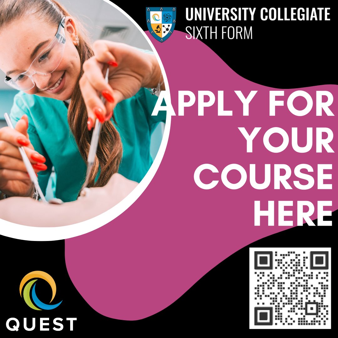 Did you know we offer courses such as 
T-Level Dental Nursing?

Take a look at our virtual prospectus below to find out about our #EmployerLed courses &amp; #IndustryStandard equipment

👇🏼
indd.adobe.com/view/4e7e4a29-…

<a href="/CEO__Quest/">Marc Doyle</a> @QUESTtrust @TheUCSchool 

#Quest #SixthForm #GetAhead