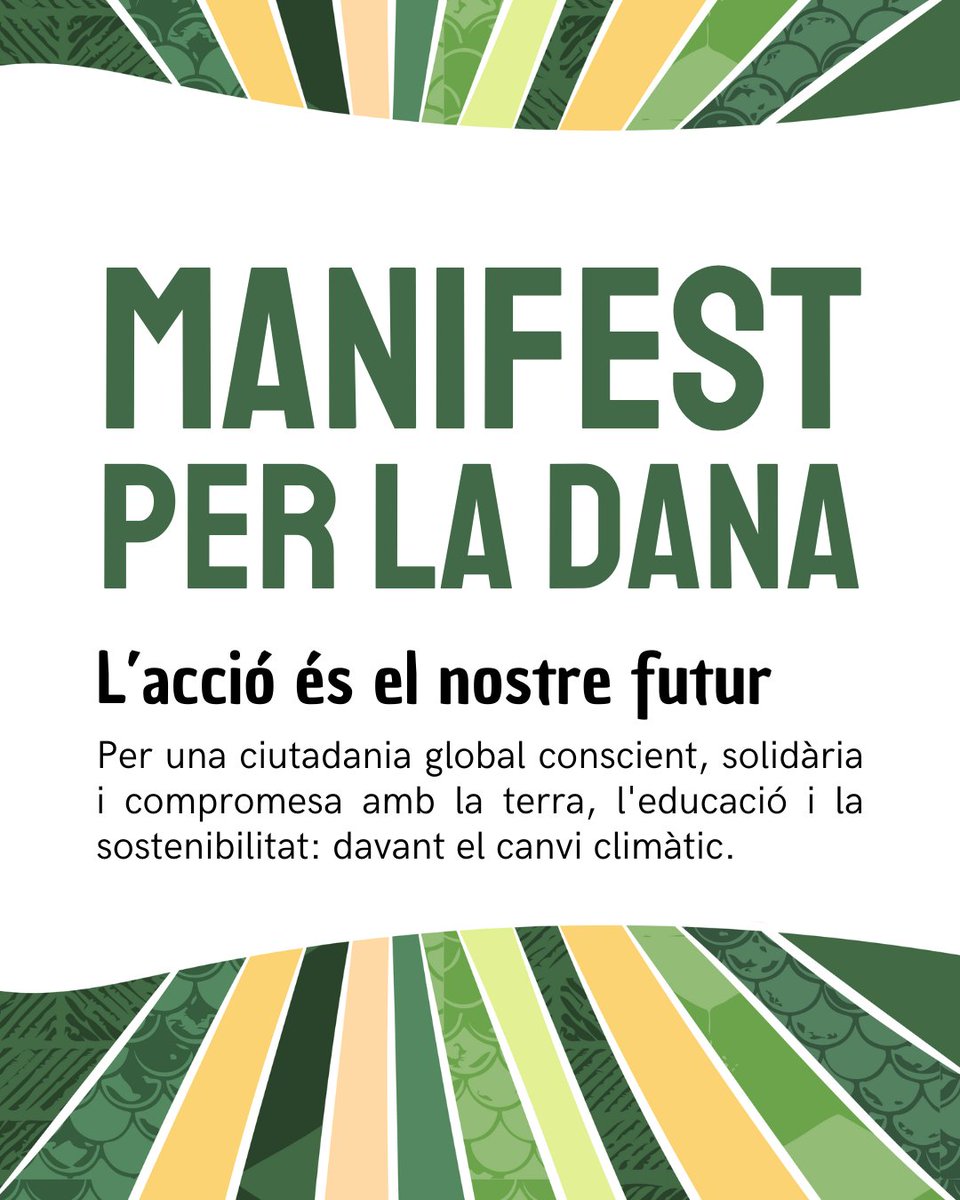 📣 Ens sumem al manifest per la #DANA: 𝙇’𝙖𝙘𝙘𝙞𝙤́ 𝙚́𝙨 𝙚𝙡 𝙣𝙤𝙨𝙩𝙧𝙚 𝙛𝙪𝙩𝙪𝙧.

Per una ciutadania global conscient, solidària i compromesa amb la terra, l'educació i la sostenibilitat per fer front a la crisi ecosocial.

📄 Text complet: cerai.org/manifest-en-so…