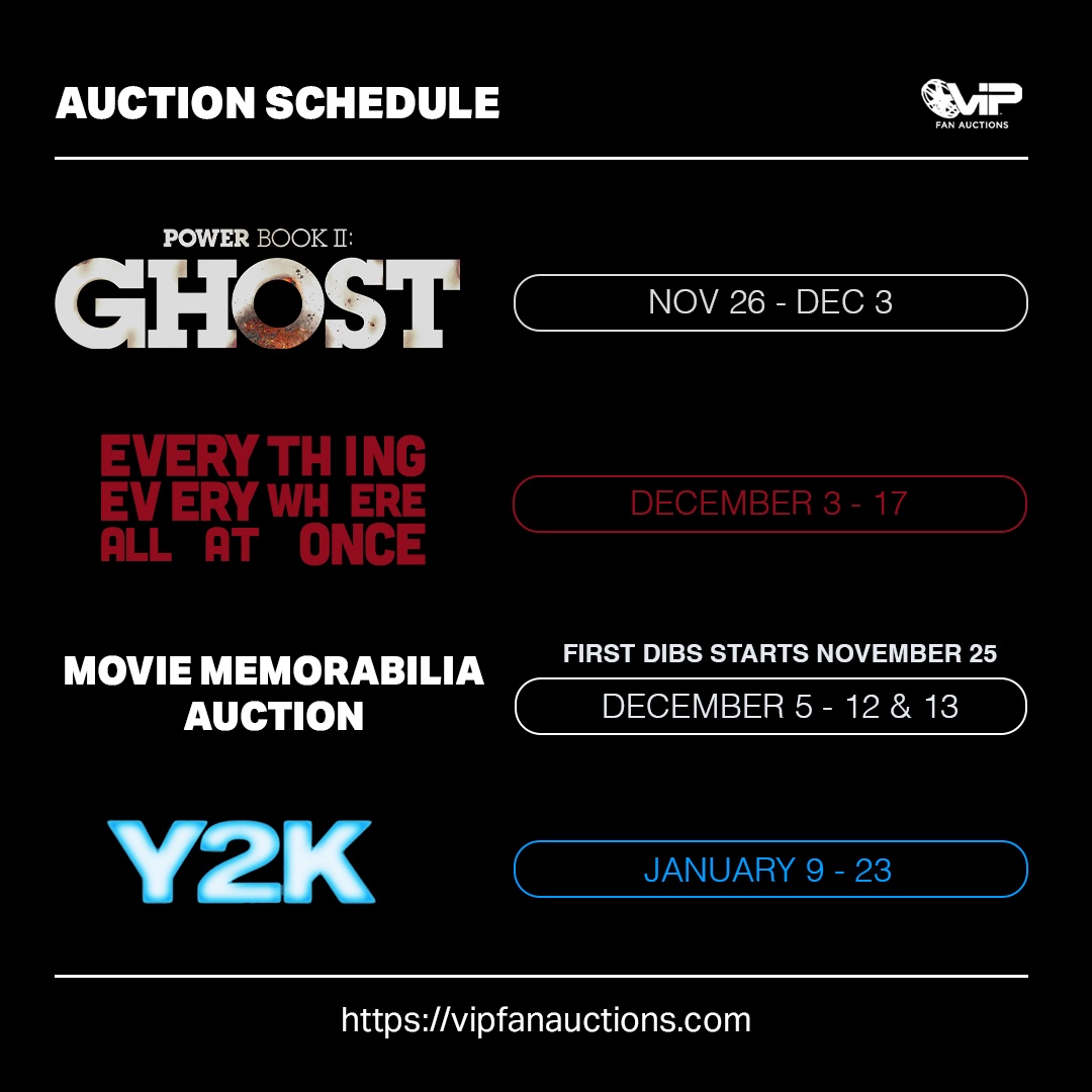 vipfanauctions's tweet image. New Auction Schedule! A Lot of Exciting Auctions Coming Soon!

#powerbook2ghost #everythingeverywhereallatonce #y2kmovie #auction