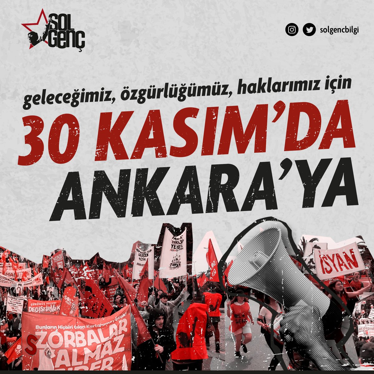 solgenc1's tweet photo. 📢 Geleceğimiz, özgürlüğümüz ve haklarımız için #30KasımdaAnkaraya https://t.co/BruSkeOoBK