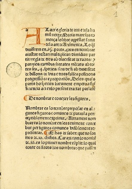 Ostres! Quin troballa! Resulta que el segon llibre d’aritmètica imprès mai va ser en català, escrit per Francesc Santcliment. Això va ser el 1482 a la impremta de Pere Posa i duia per títol: Summa de l’Art de Arismetica. (1/4)
