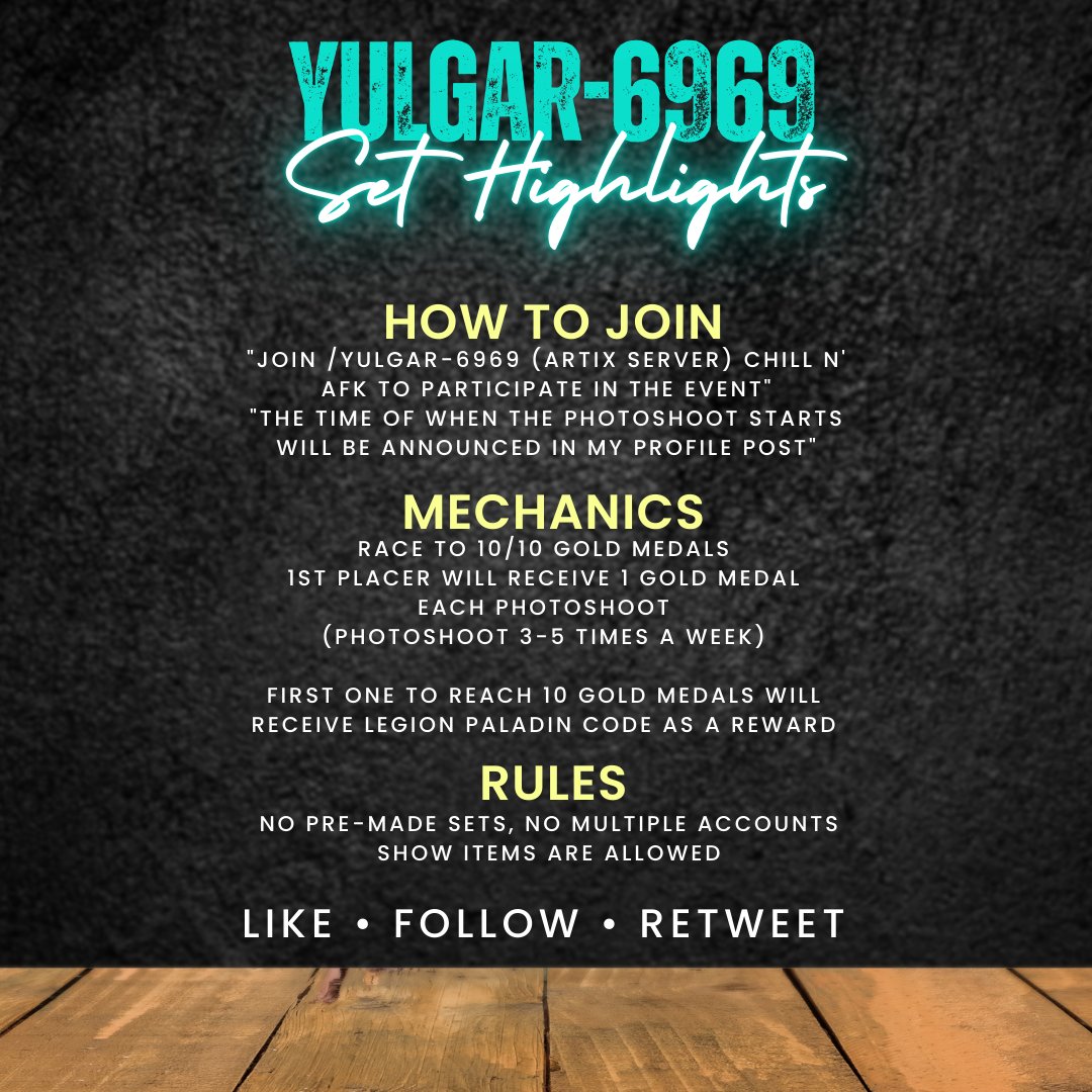 JebAQW's tweet photo. We invite all fashion enthusiasts of our community to join us in this Set Highlights event. Prepare to witness a display of sophistication that reflects our shared passion for Set-Making.
Unleash your creativity and most impressive set at YULGAR-6969 this November 16, 2024
#AQW https://t.co/NxcKvVW6ka