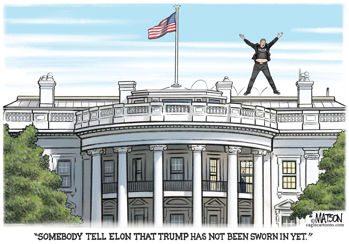 Meddler On The Roof, by <a href="/MatsonCartoons/">RJ Matson</a> open.substack.com/pub/rjmatson/p…  #ElonMusk #WhiteHouse