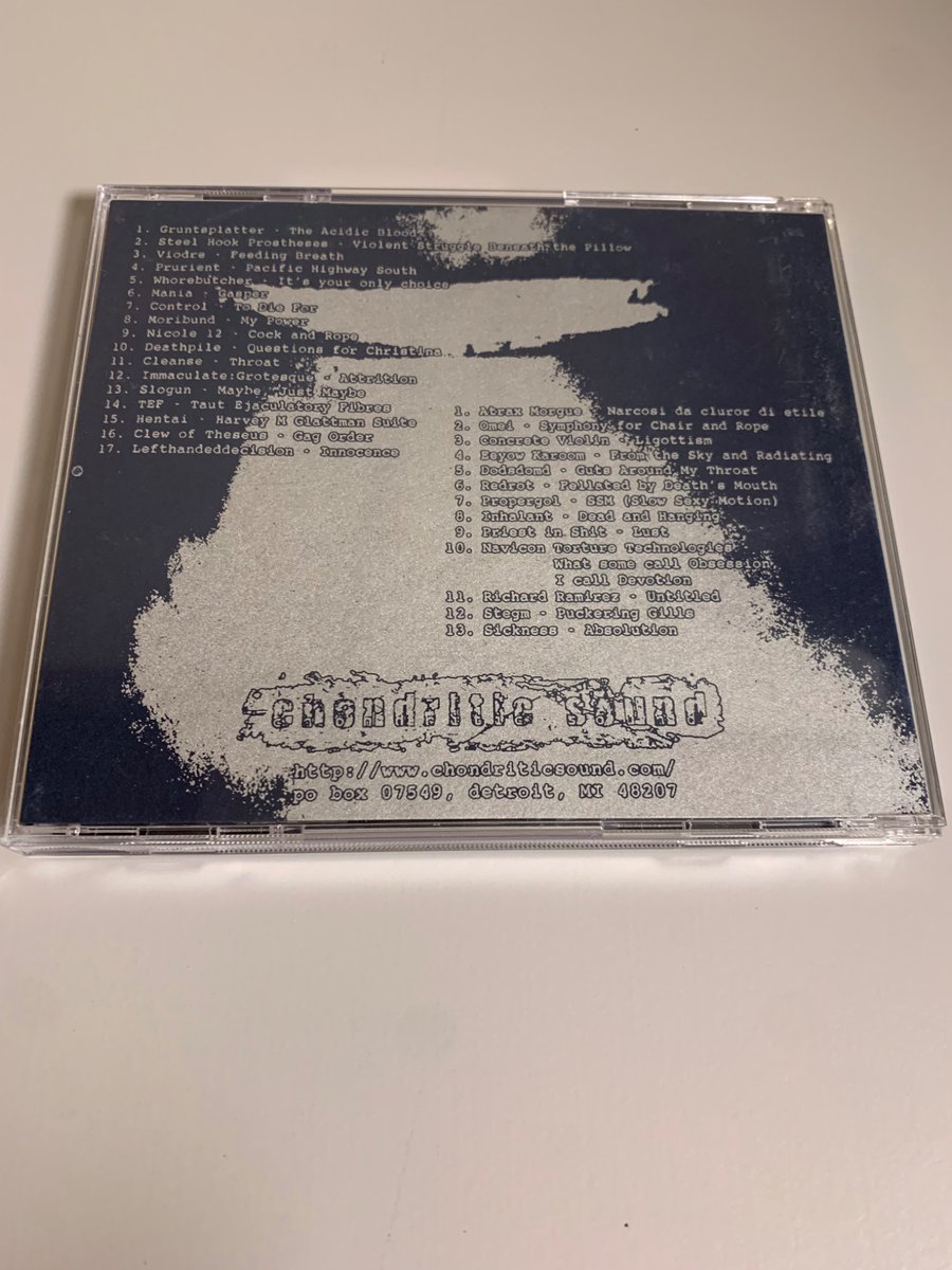 HedorahTribe's tweet photo. Various - At The End Of The Rope
Chondritic Sound - CH-020
#Prurient #Whorebutcher #Mania
#Moribund #Nicole12
#Deathpile #Slogun
#EeyowKaroom
#Dødsdømd #Propergol
#Industrial
#PowerElectronics #Noise
#harshnoise #Electronic
#IndustrialNoise
#ハーシュノイズ #パワエレ https://t.co/X0LdrhL4Hw