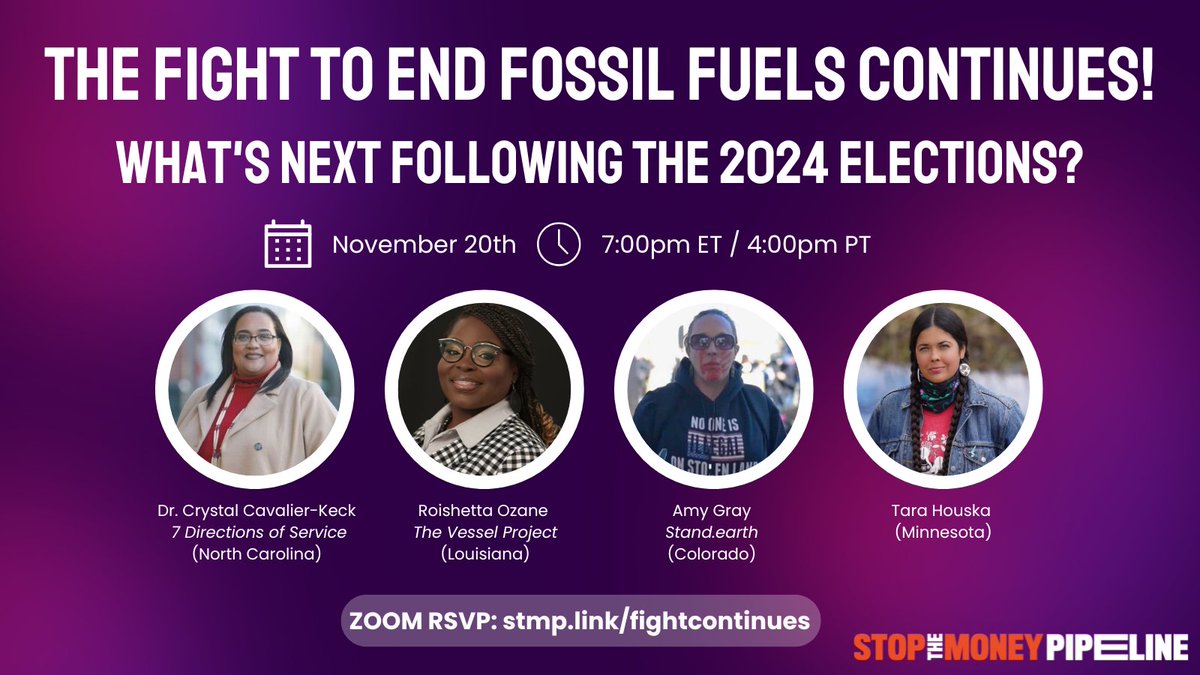 Climate deniers may have taken over the White House, but we’re going to continue to fight for our climate and our communities ✊

Join us Wednesday 11/20 to learn how we will continue to hold the financiers of climate chaos accountable!

RSVP: stmp.link/fightcontinues