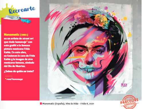 HatierAquitaine's tweet photo. J'🤩ce travail de l'artiste espagnol #Manomatic, cette proposition de #FridaKhalo, fusion de la figure de Frida et de celle du #diadelosmuertos
#Streetart #espagnol #Collège #NuevoVamosAlla #5ème #PEAC #mural
🙏@_pascaleperez @manomatic_es
😉@Marie_Perpere @ivalentin17 https://t.co/NW6jd3aZ5Z