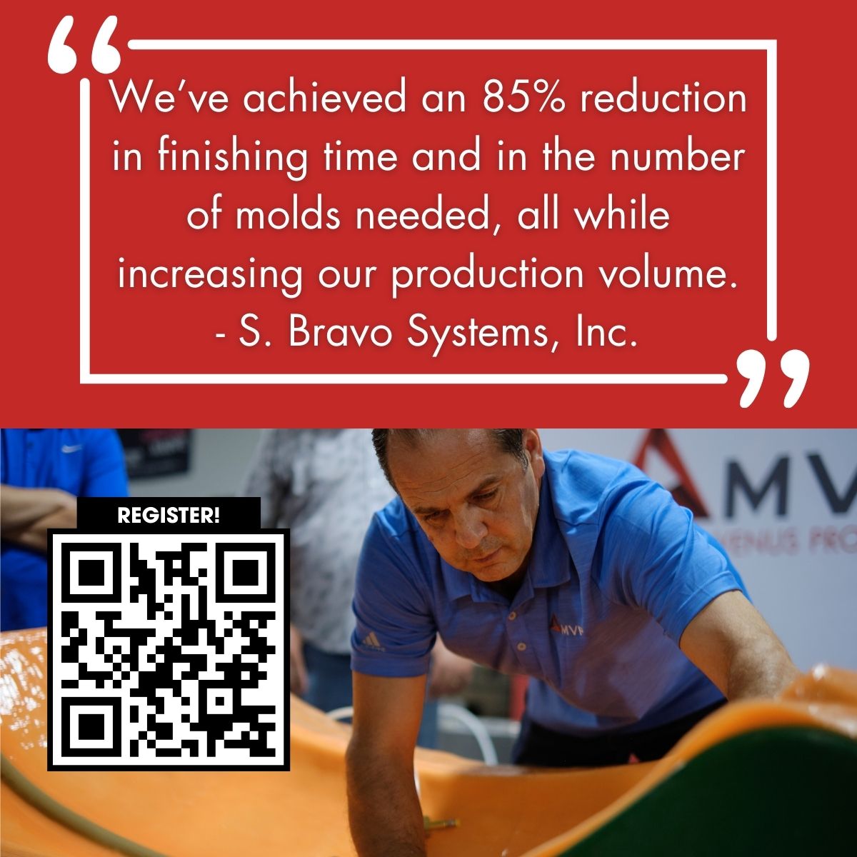 Last chance to register for our Closed Mold Training on December 3-5 in Knoxville, TN. Discover innovations that helped companies like S. Bravo Systems achieve an 85% reduction in finishing time and molds needed—boosting their production volume. Register: ow.ly/eNb150U82zF
