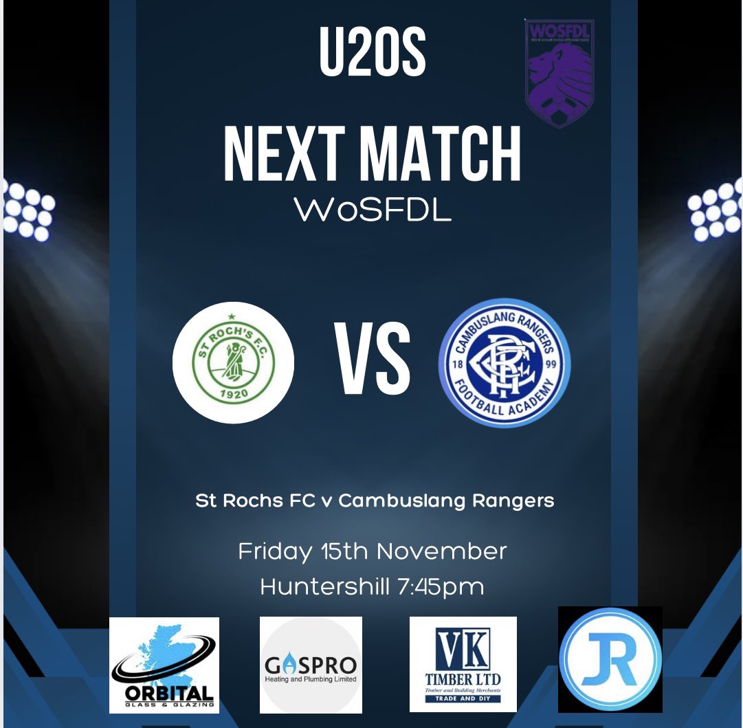 Cambuslang Rangers U20s (@u20s_cambyr) on Twitter photo Matchday 8 in the league tonight against a tough <a href="/StRochs20s/">St Rochs 20s</a> side and with a lot of teams in the cup it’s another chance to try and go top. Big performance required from the lads. We are delighted to have <a href="/SaltireDM/">Saltire Digital Media 🎥⚽️</a> filming our game tonight and producing match highlights📸 Matchday 8 in the league tonight against a tough <a href="/StRochs20s/">St Rochs 20s</a> side and with a lot of teams in the cup it’s another chance to try and go top. Big performance required from the lads. We are delighted to have <a href="/SaltireDM/">Saltire Digital Media 🎥⚽️</a> filming our game tonight and producing match highlights📸