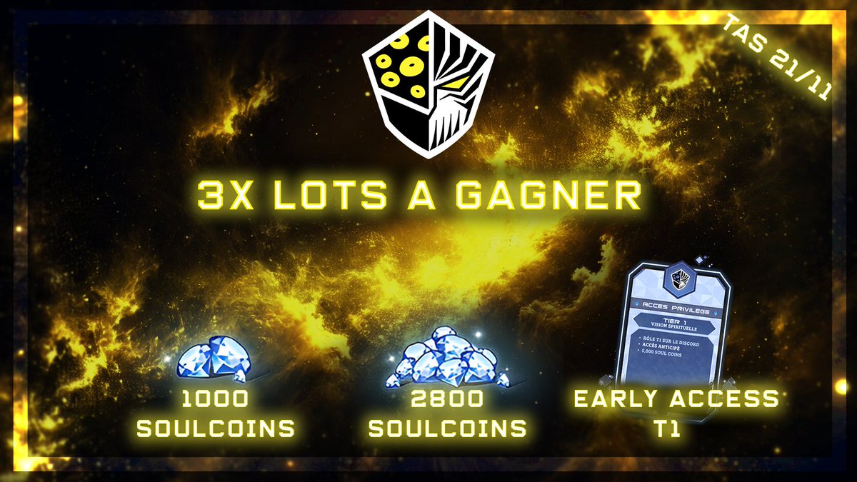 ShinseiFr's tweet photo. 🚨CONCOURS SHINSEI 🚨

La Shinsei offre 3 lots et donc trois gagnants pour vous remercier de votre patience et de votre enthousiasme. Le développement avance très bien et vous aurez de nouveaux teasers/leak très prochainement.

Les lots à gagner :
🔹1000 Soulcoins d'une valeur de 9€
🔹2800 Soulcoins d'une valeur de 23€
🔹Early Access T1 d'une valeur de 30€

Pour participer : 
✅ Follow et RT 
📢 Rejoins le discord 
🔗https://t.co/xzDDRfTXsw

⏰TAS 21/11 à 20h 
#Bleach #BleachFR