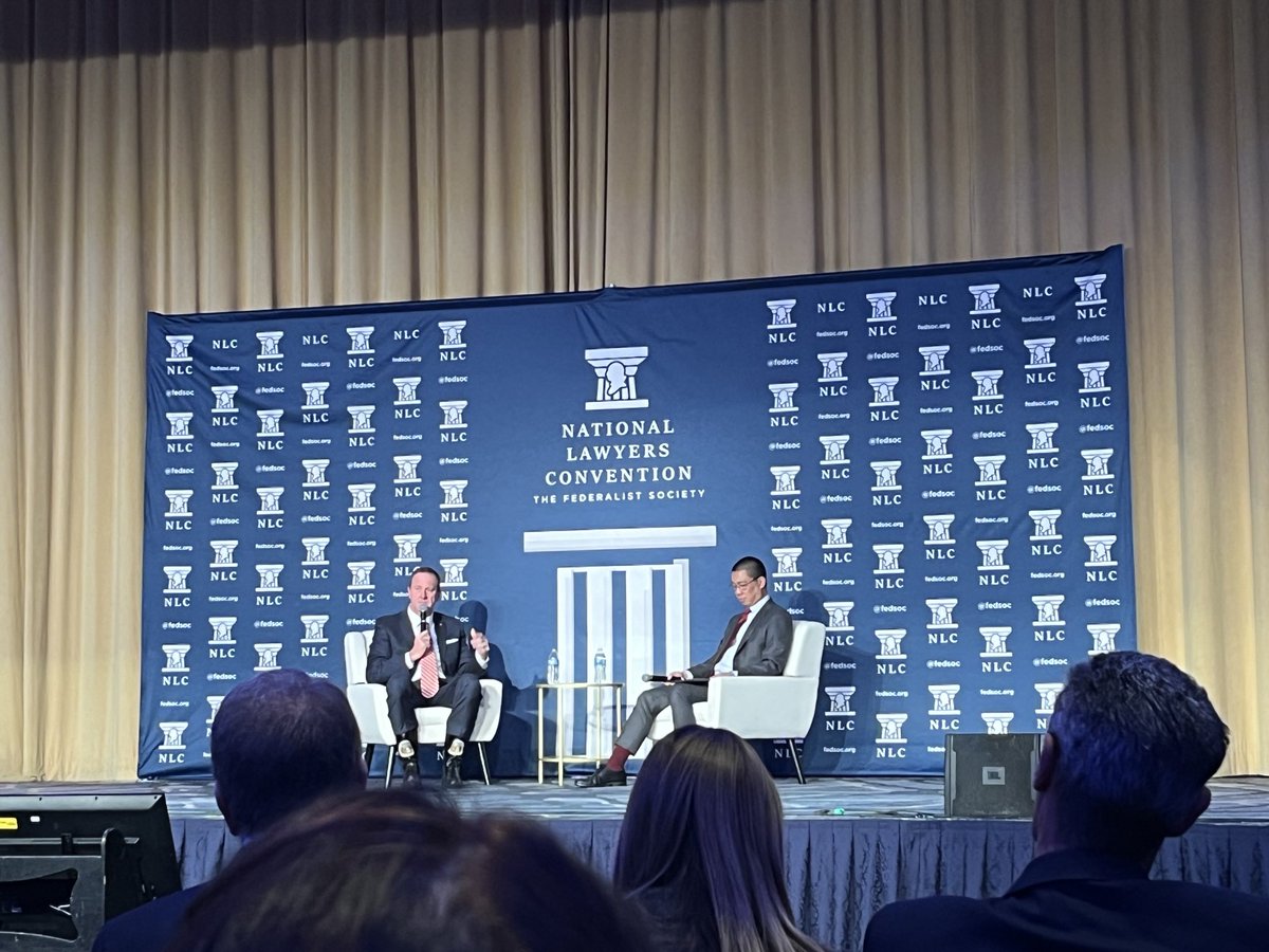 One of my favorite Senators, ⁦<a href="/SenEricSchmitt/">Senator Eric Schmitt</a>⁩ in a fireside chat with ⁦<a href="/ElbertLin/">Elbert Lin</a>⁩ at ⁦<a href="/FedSoc/">Federalist Society</a>⁩ #FedSoc2024. 

Few members of Congress have a clearer understanding of what constitutionally limited government should be and a commitment to make it happen.